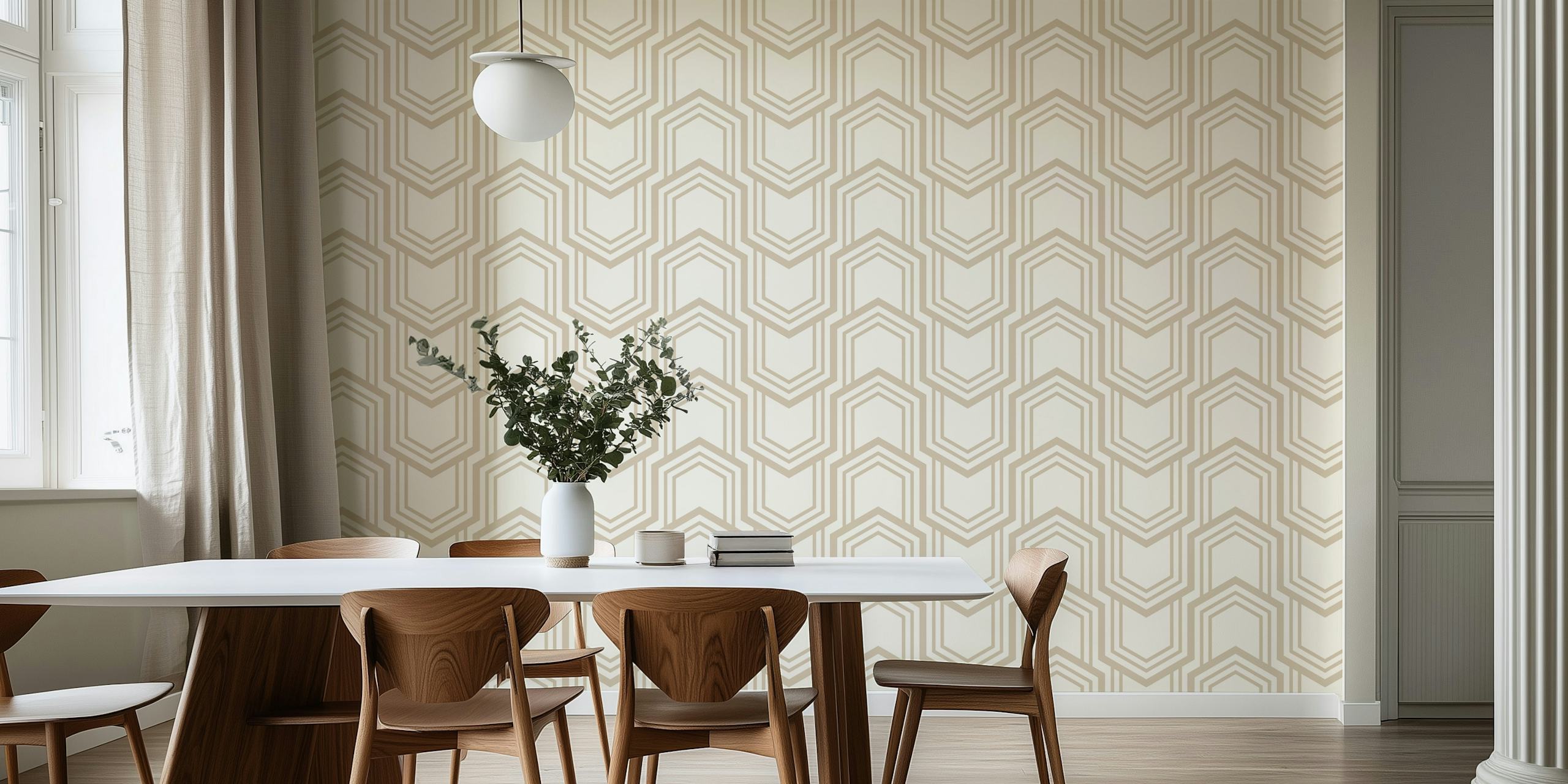 Beige hexagonal geometric pattern wallpaper