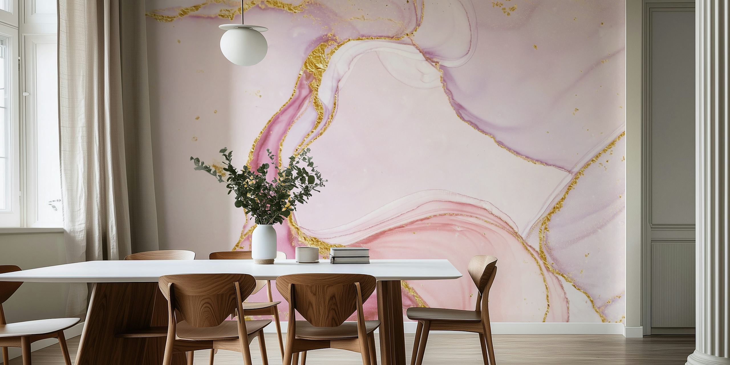 Pink and purple marble pattern with gold accents wallpaper