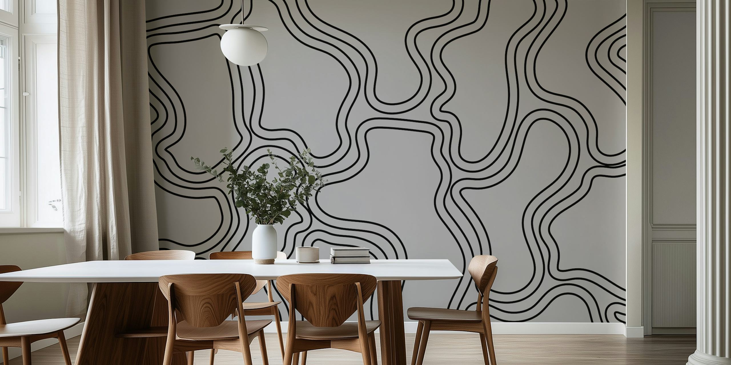 Geometric grey patterns with black lines wallpaper