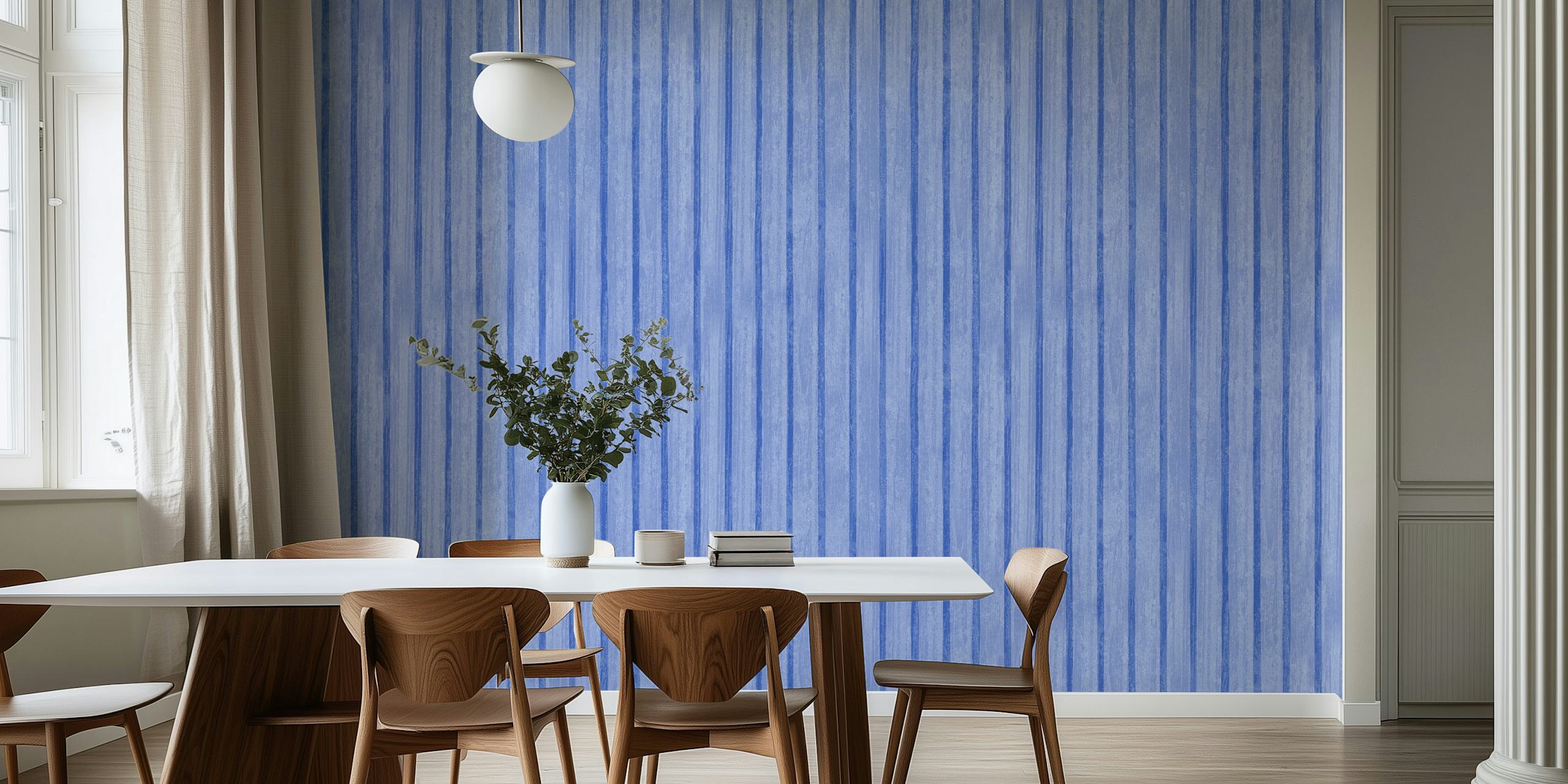 Navy Denim Blue Stripes veggmaleri med subtile teksturvariasjoner.