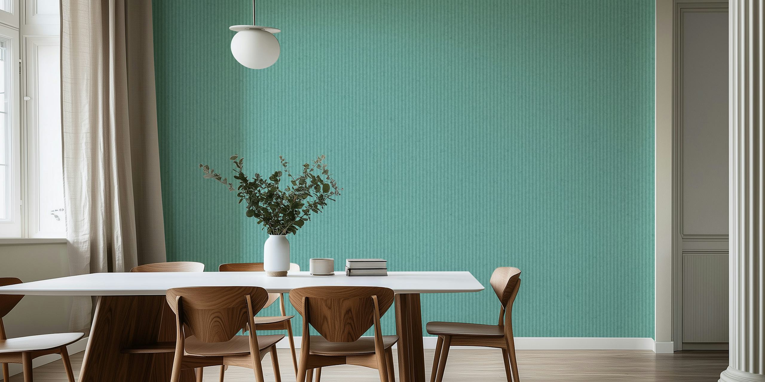 Mint green pin stripes wallpaper in a room