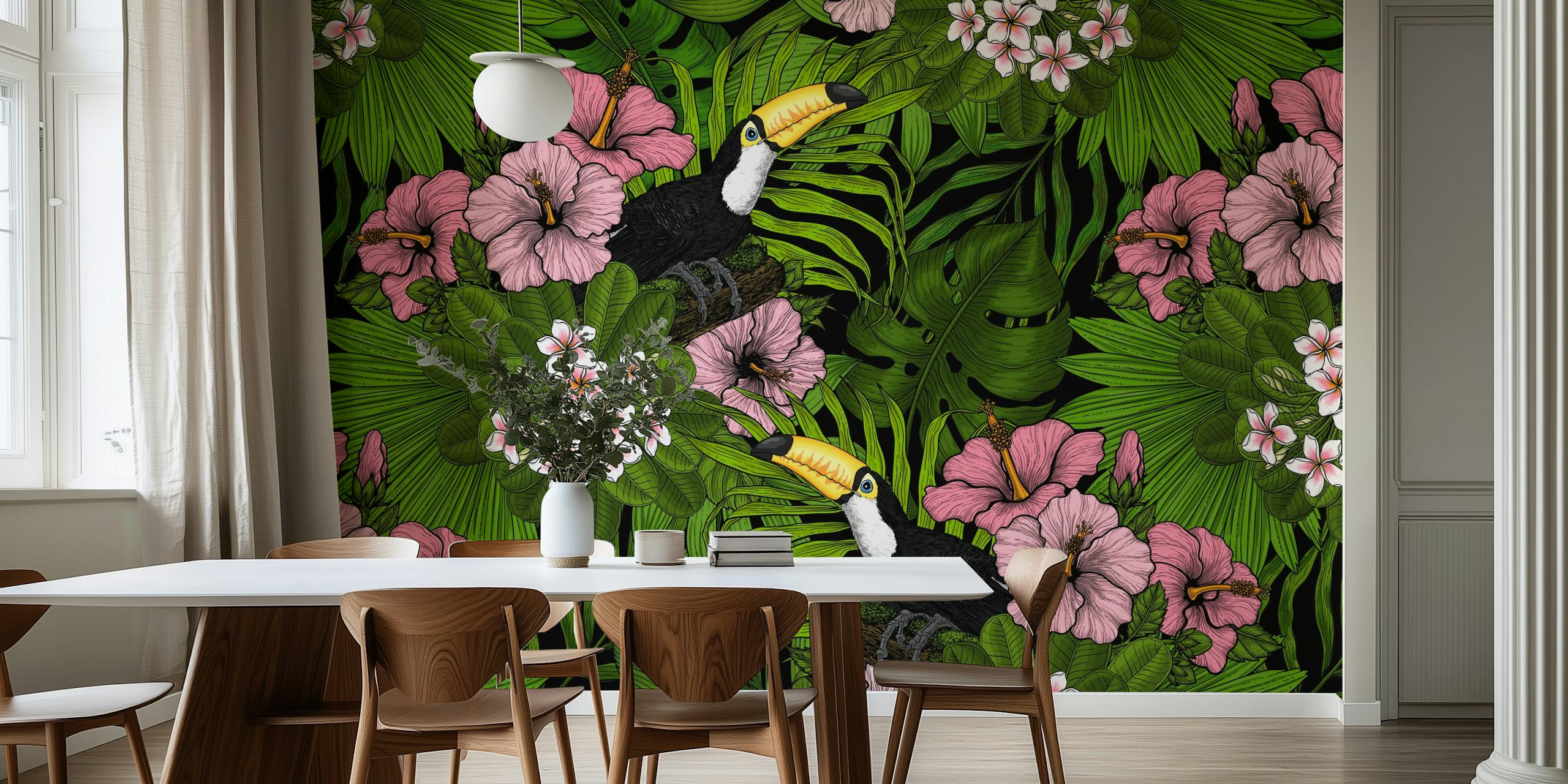 Tropical toucans i et farverigt rum