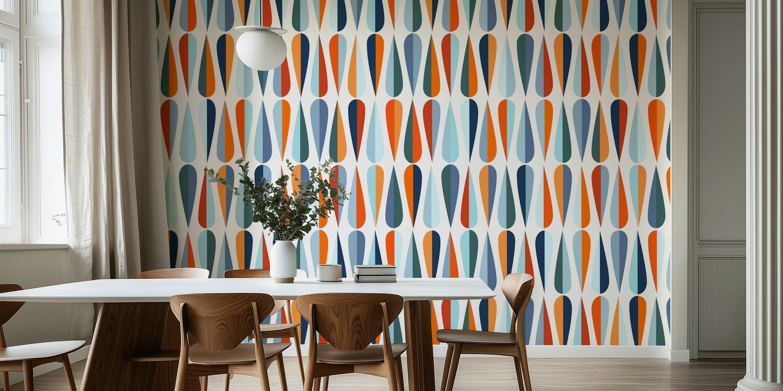 Mid century drops ταπετσαρία σε ένα δωμάτιο