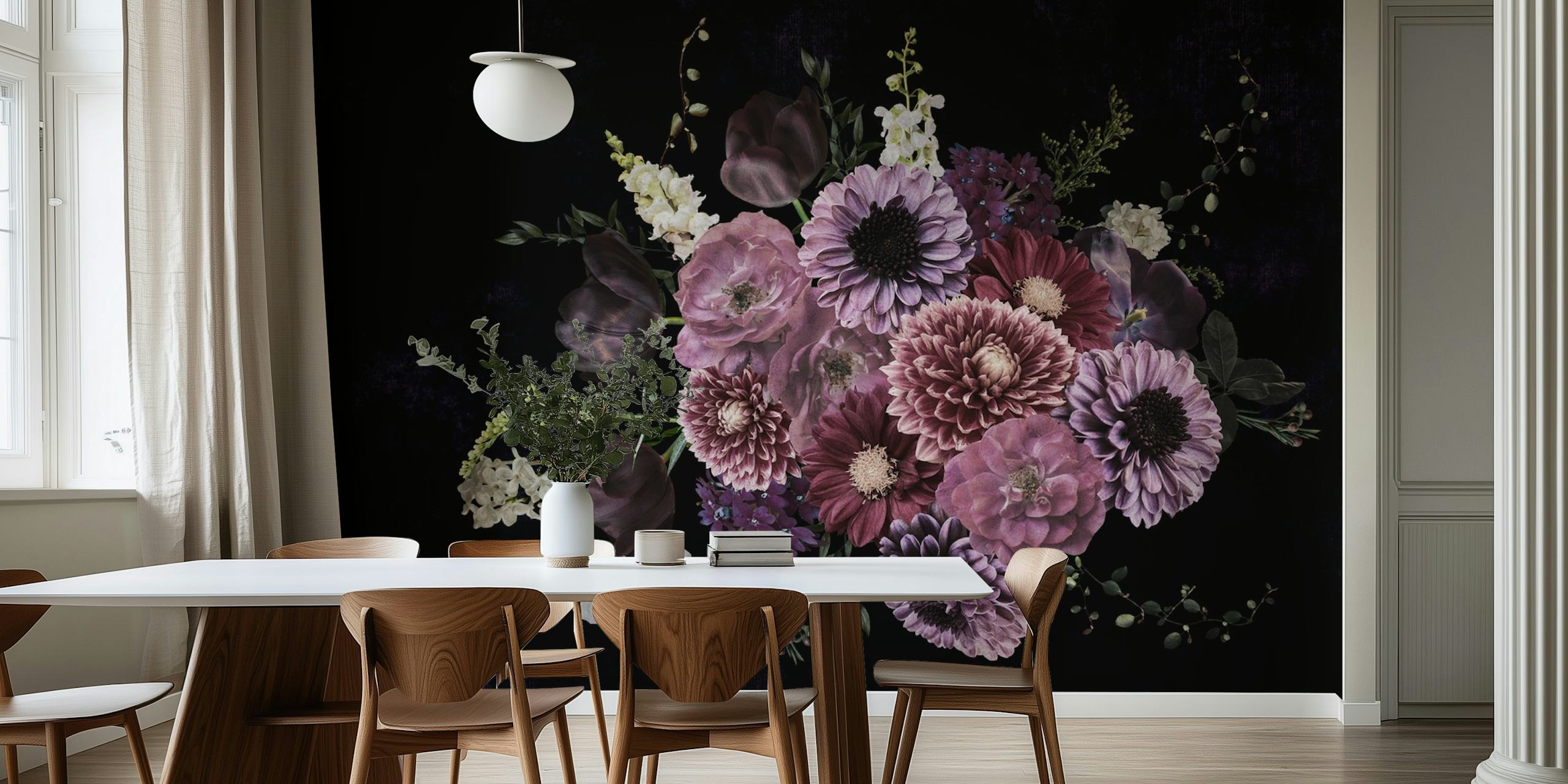 Baroque carta da parati floreale in una stanza elegante