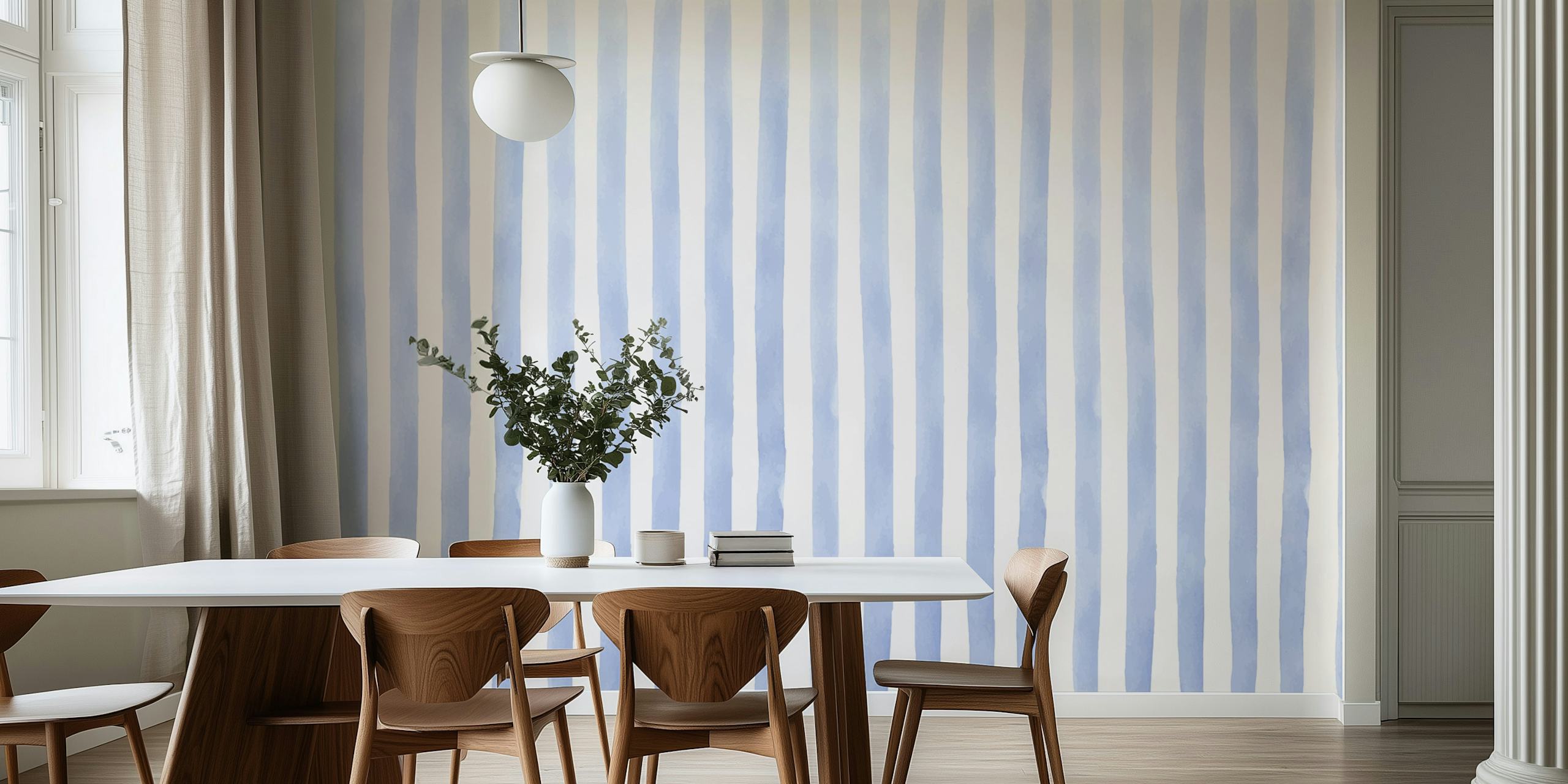 Muurverf Tranquil Blue watercolor stripes