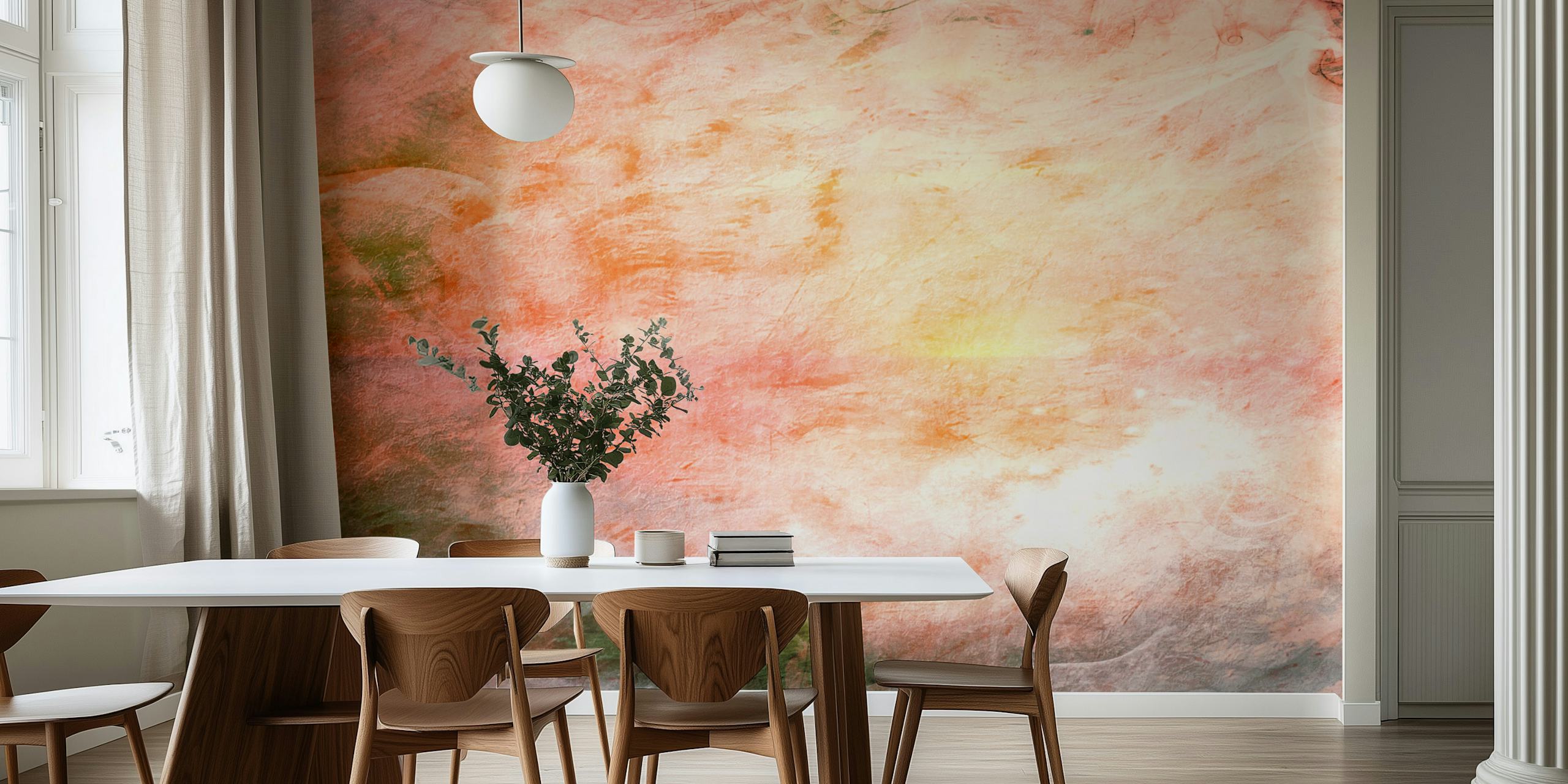 Abstract textured wallpaper in soft grunge colors of peach, green, and white