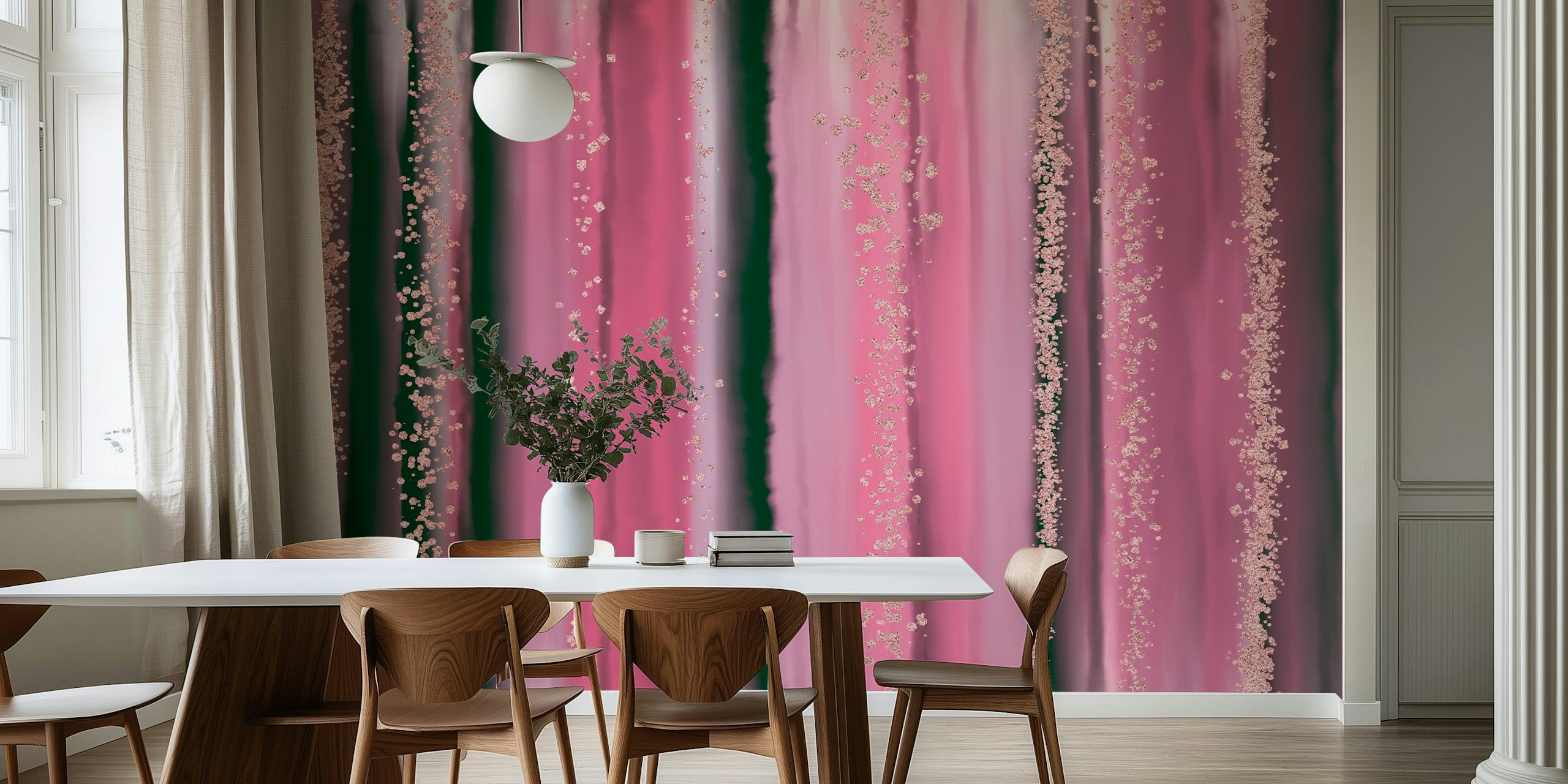 Pink and gold striped wallpaper with a glamourous finish