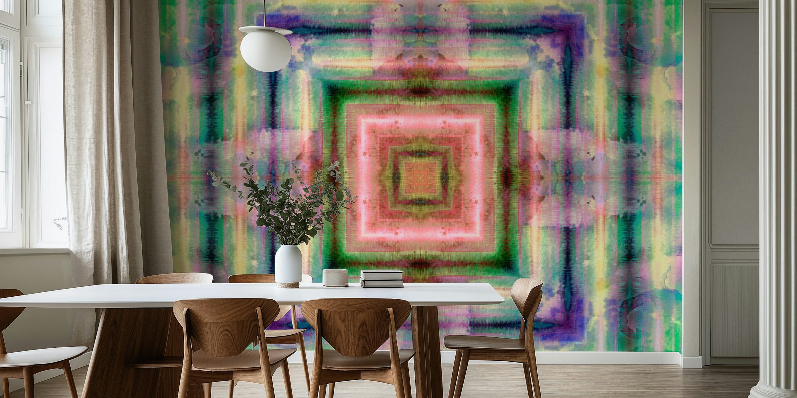 Colorful abstract geometric shapes in pink, green, blue wallpaper