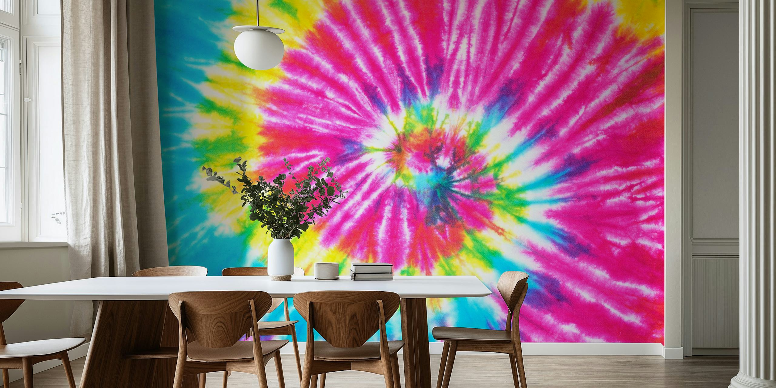 Papier peint mural à sticker de tourbillon tie-dye arc-en-ciel coloré