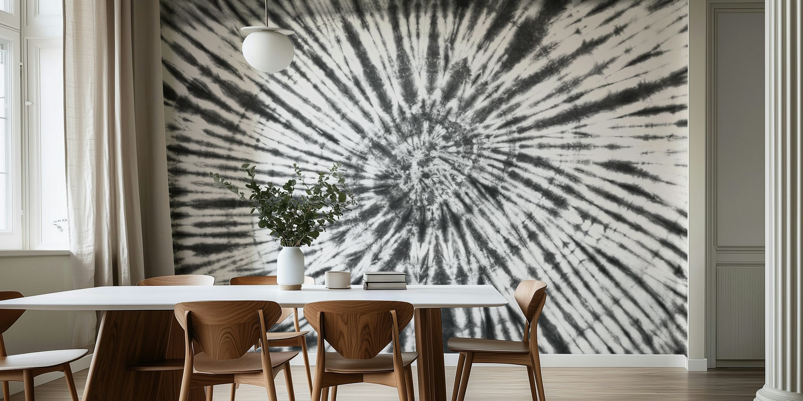 Tie dye black and white design with spiral pattern wallpaper