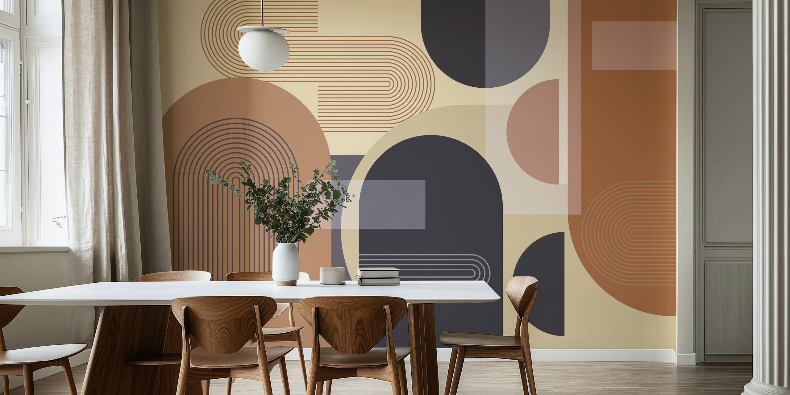 Geometric arches and lines in earth tones wallpaper