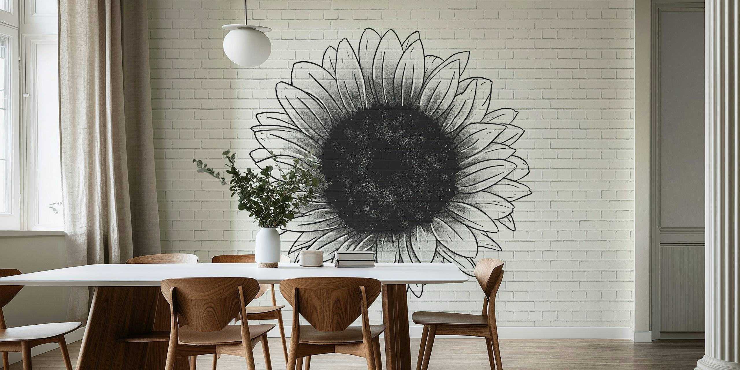 Papel de parede Sunflower graffiti em um quarto
