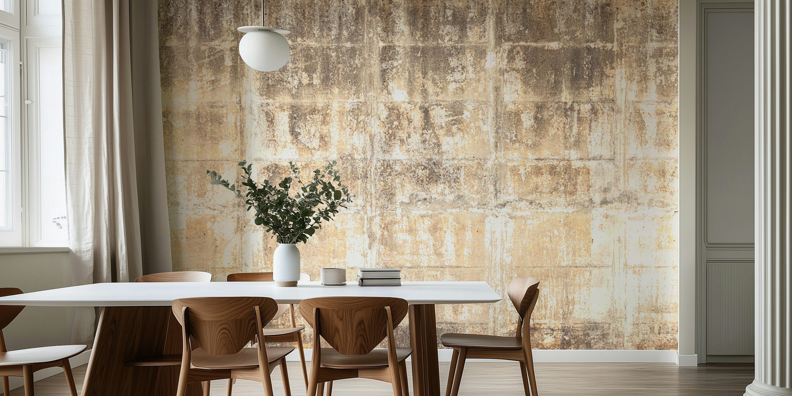 Distressed textured panels in grey tones wallpaper