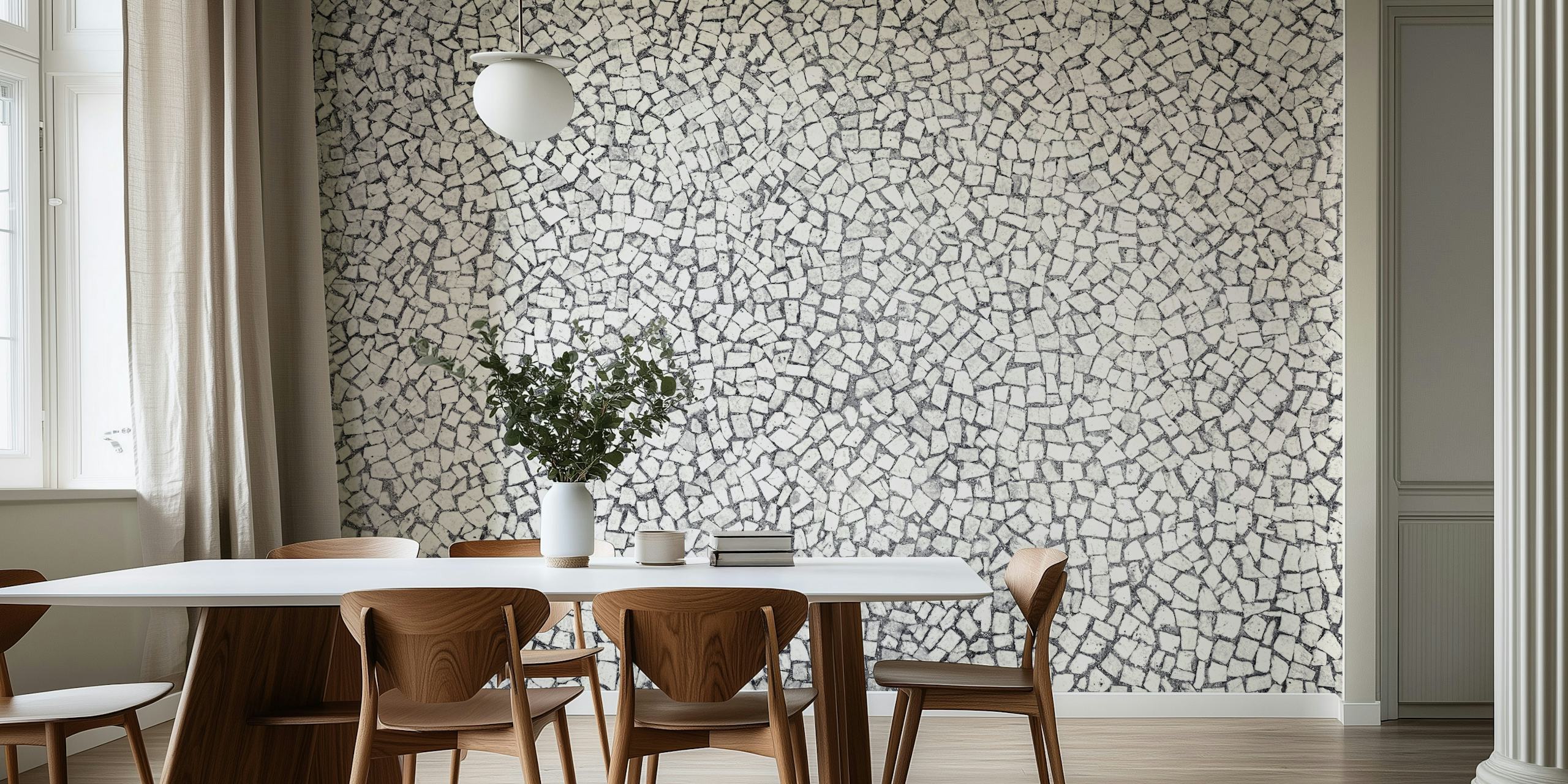 Black and white mosaic pattern wallpaper