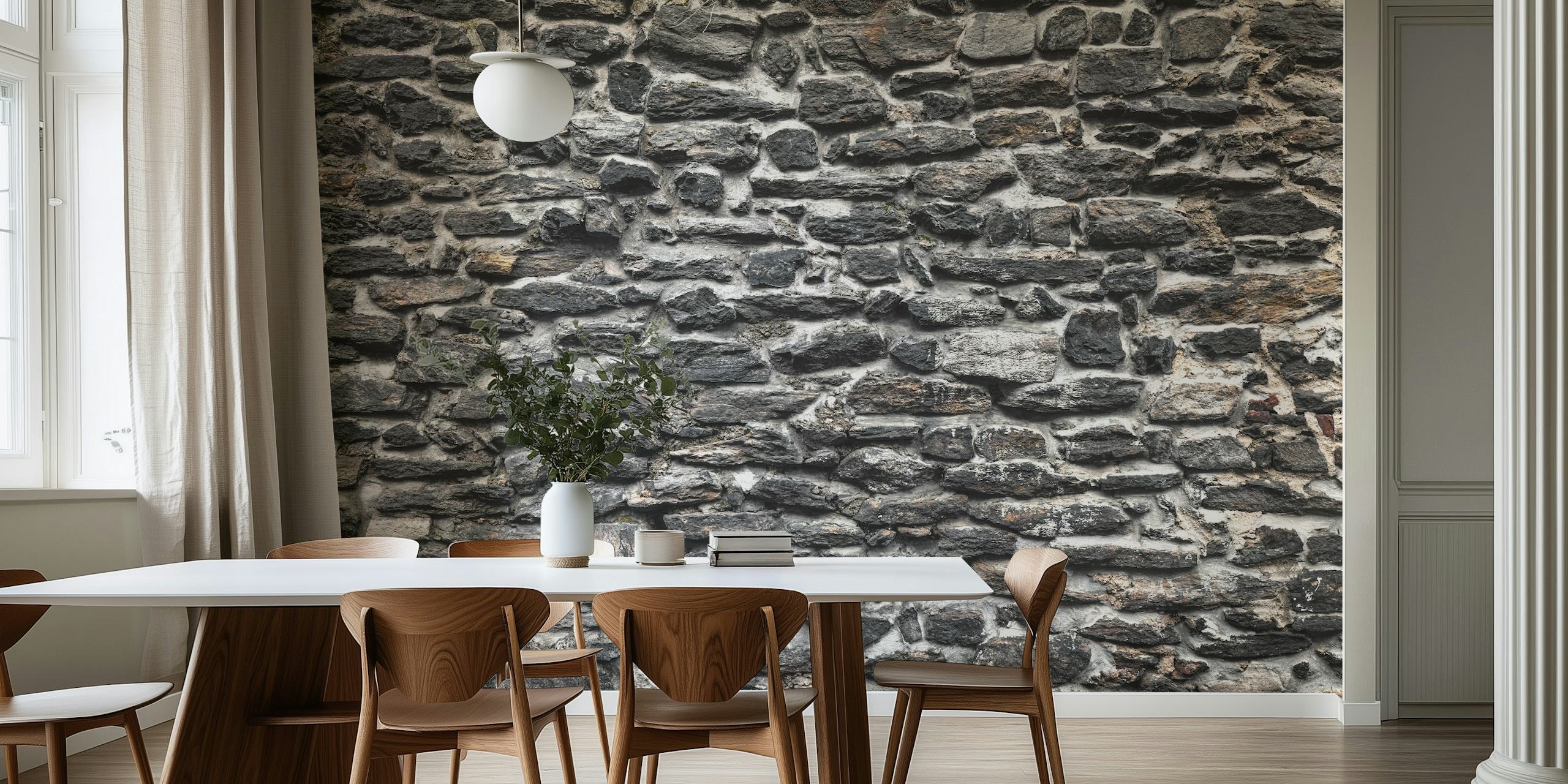 Stone Stacks zidna slika s detaljnim uzorkom prirodno raspoređenog kamenja u nijansama sive.