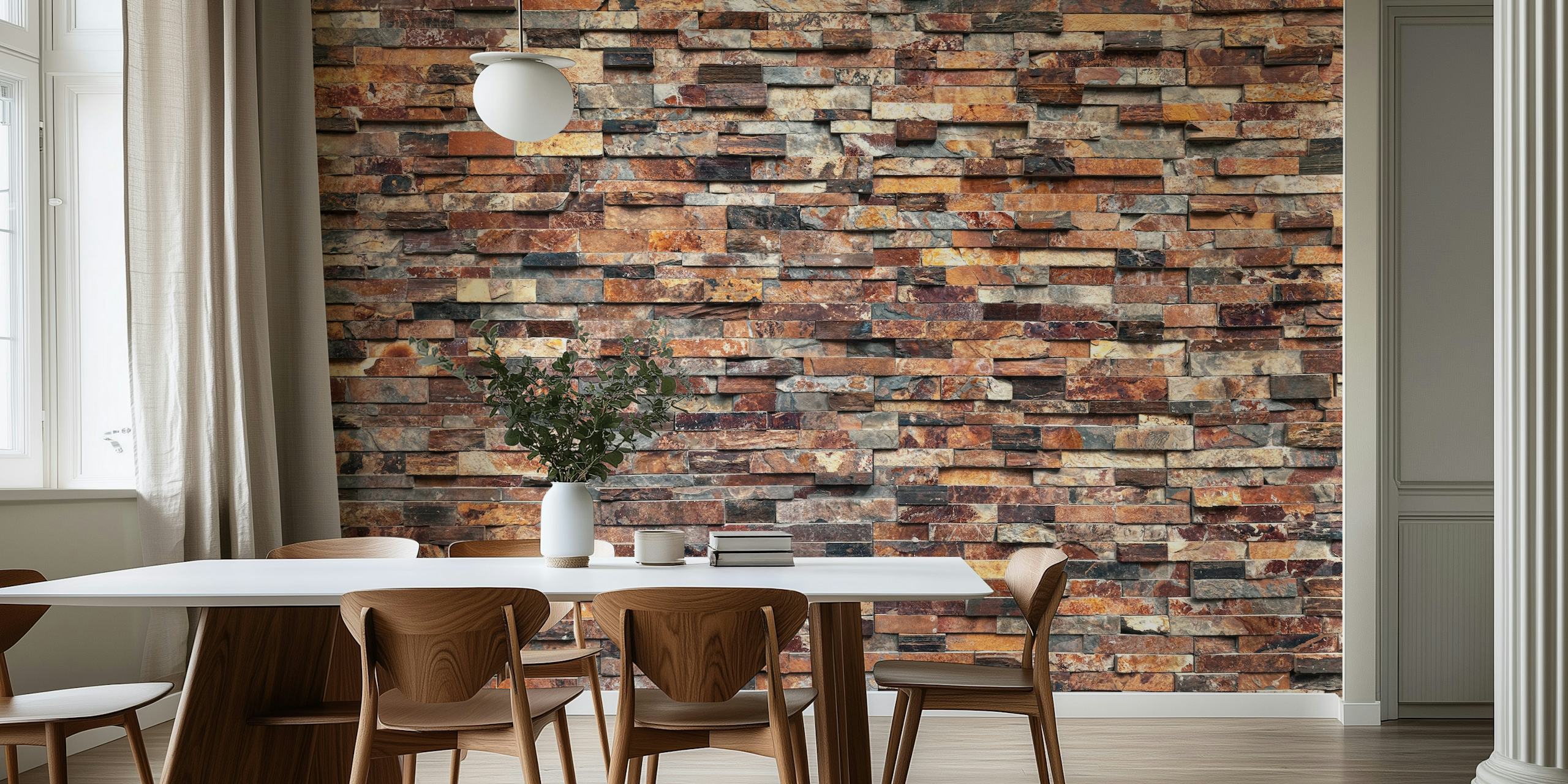 Textured stone wall in shades of brown and gray wallpaper