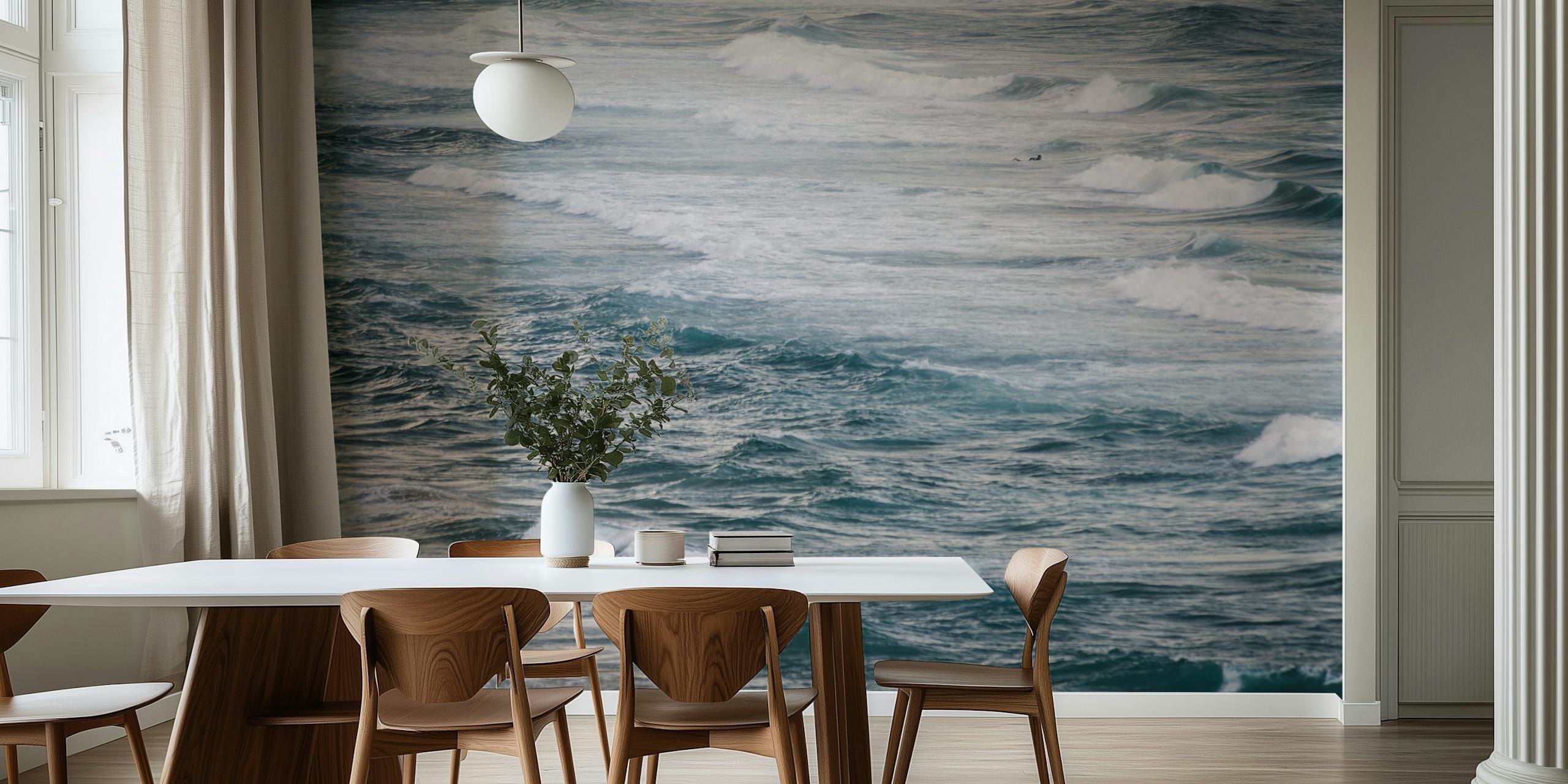 Ocean waves in varying shades of blue and white wallpaper