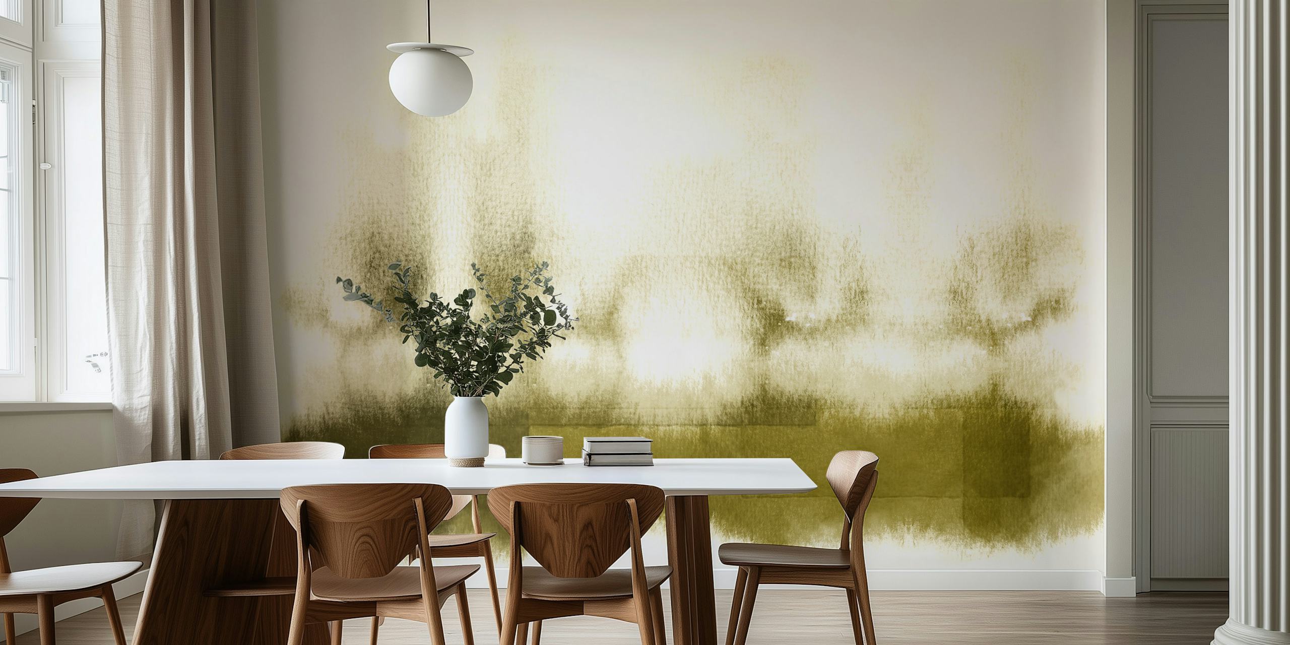 Vihreä vesiväriseinä näyttelyssä huoneessa