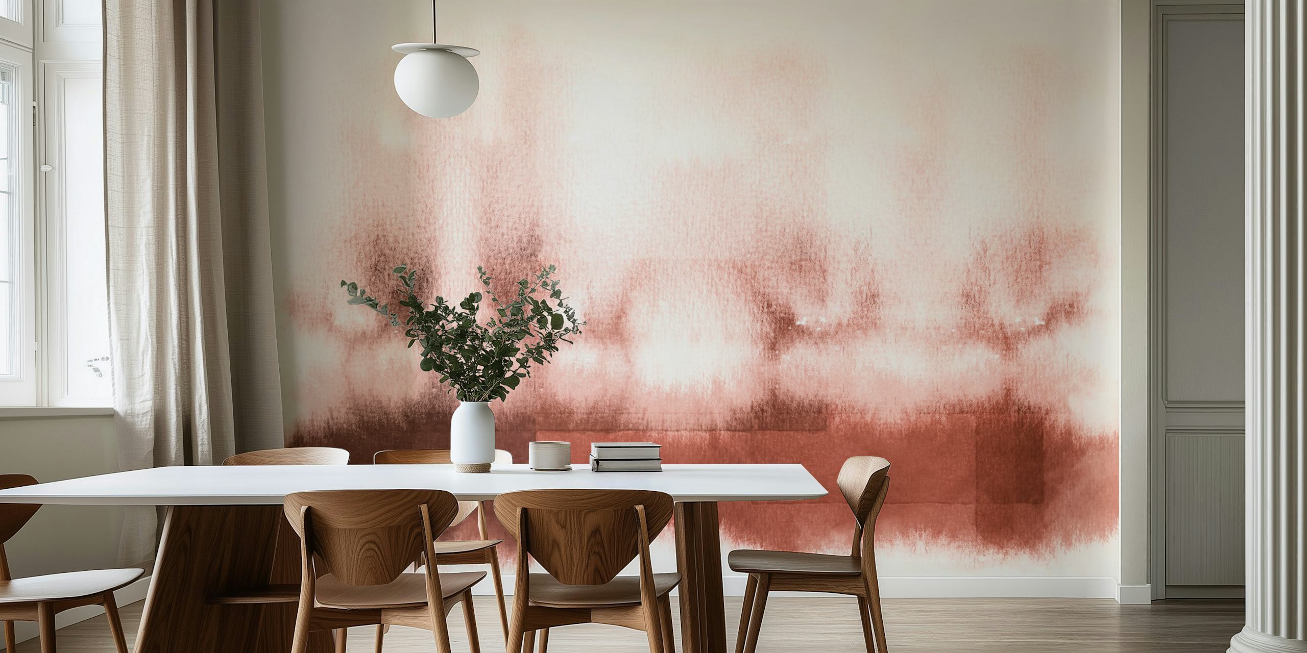 Rustic hues watercolor wallpaper in room setting