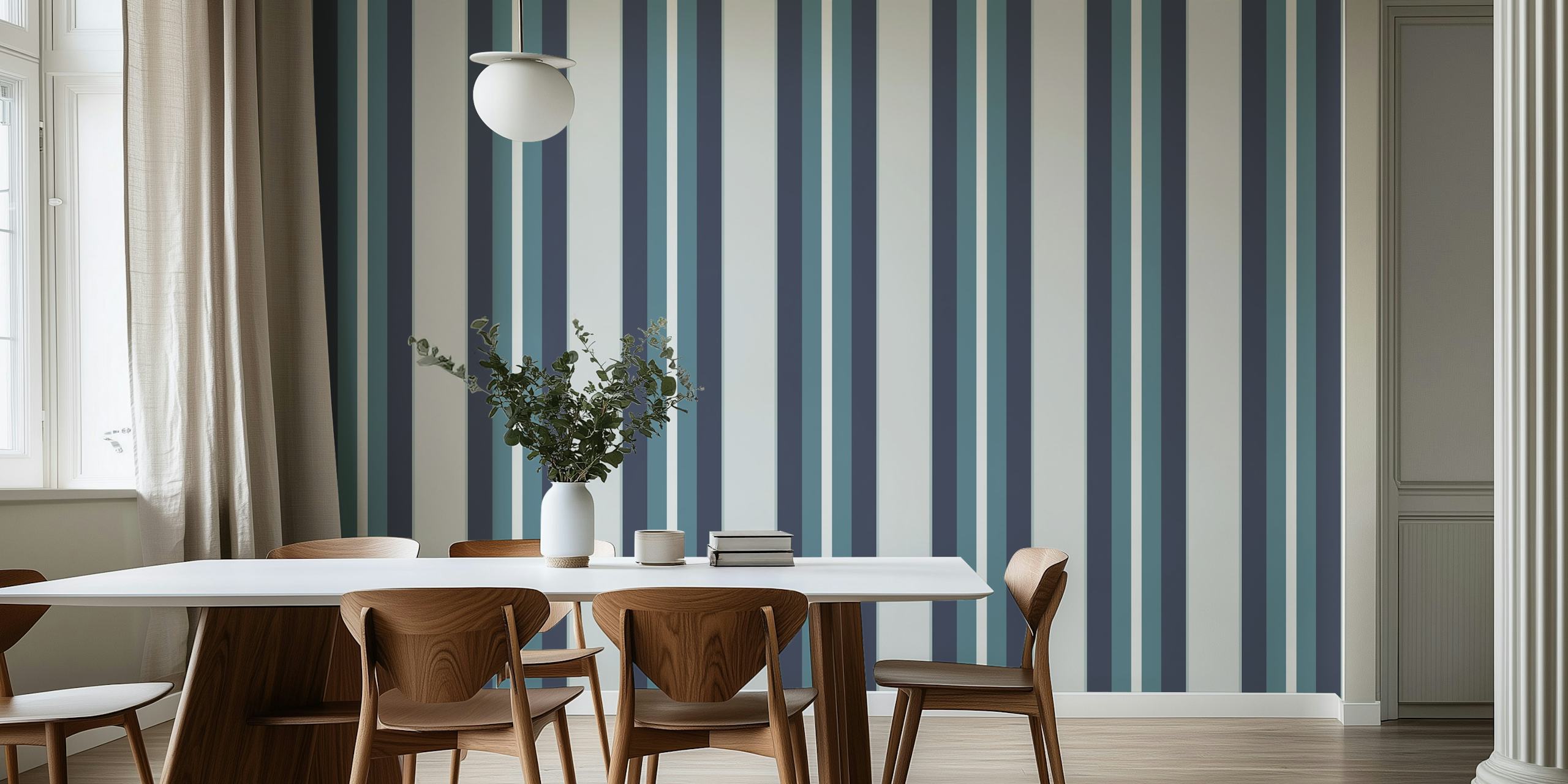 Classic Stripes Blueprint wallpaper in a room