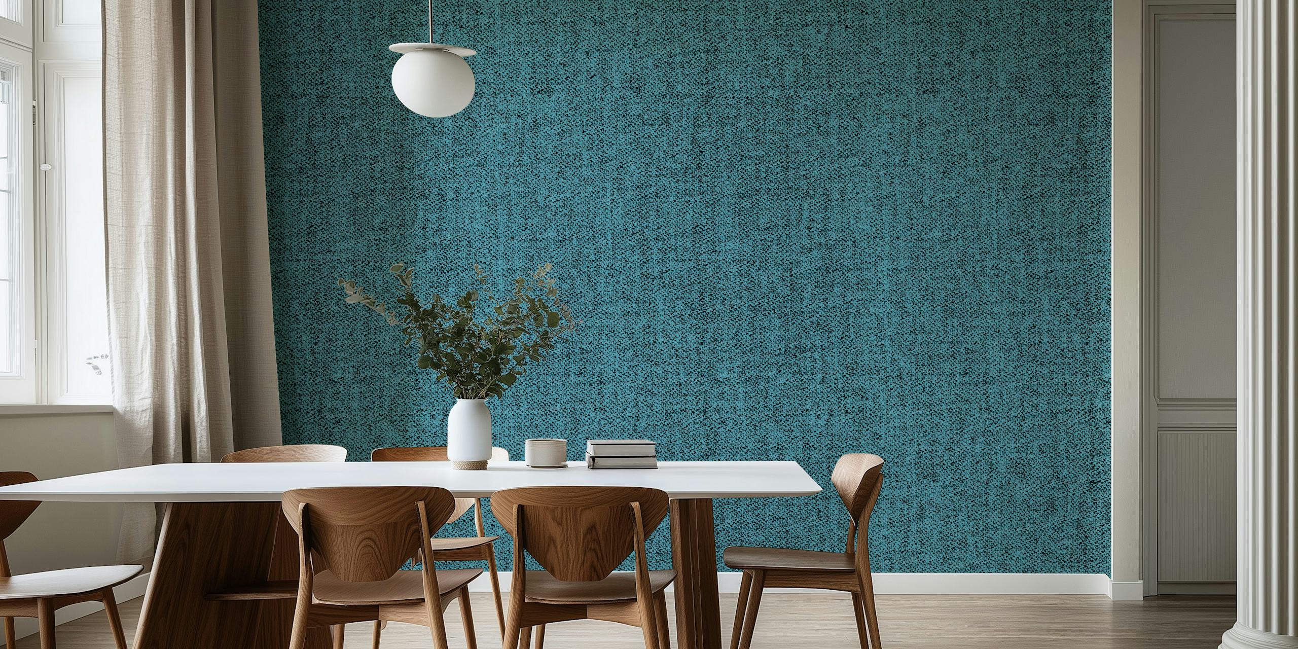 Tapeta Teal Textile prikazana u sobi