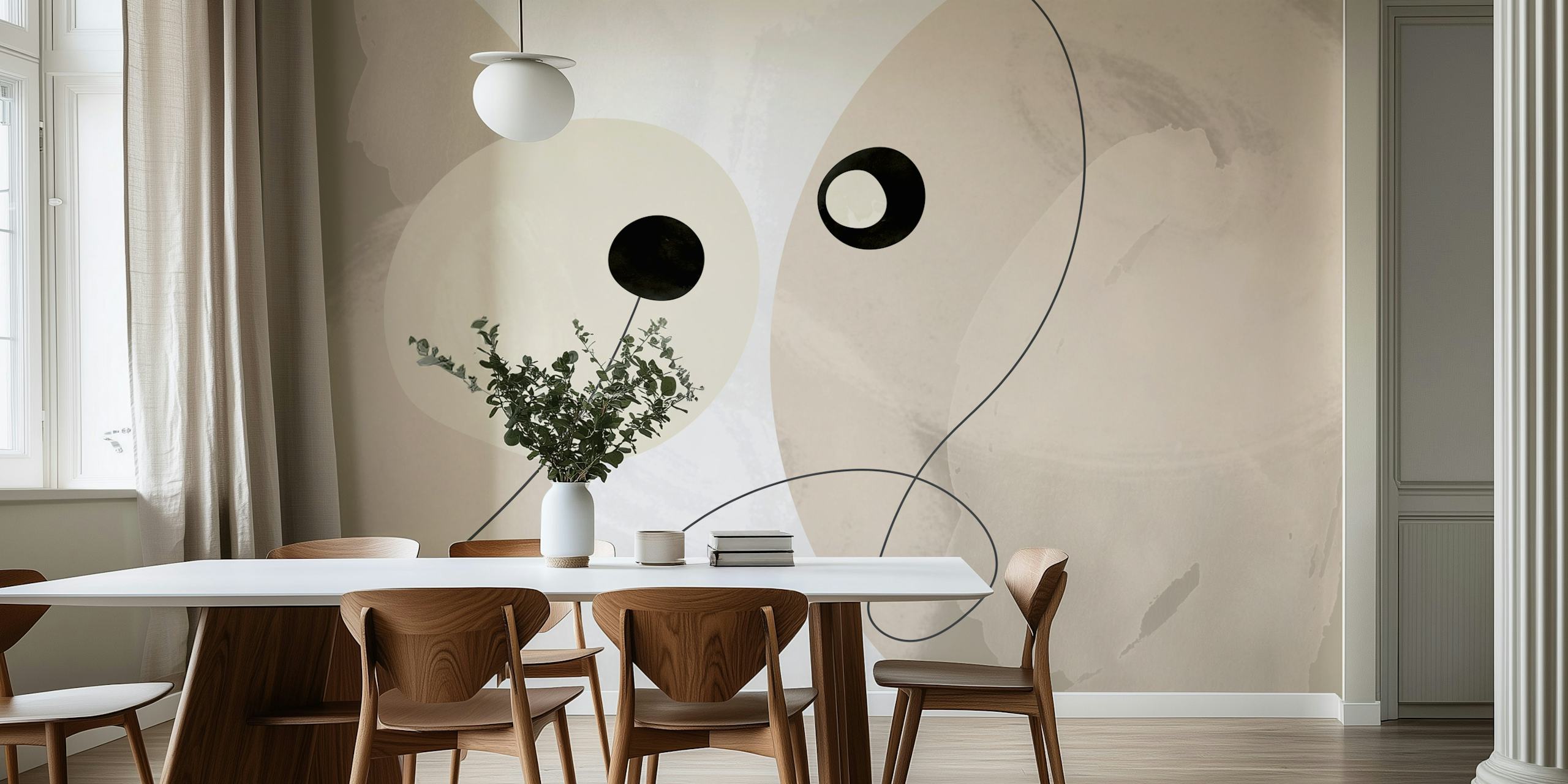 Abstract beige and black circles minimalist wallpaper