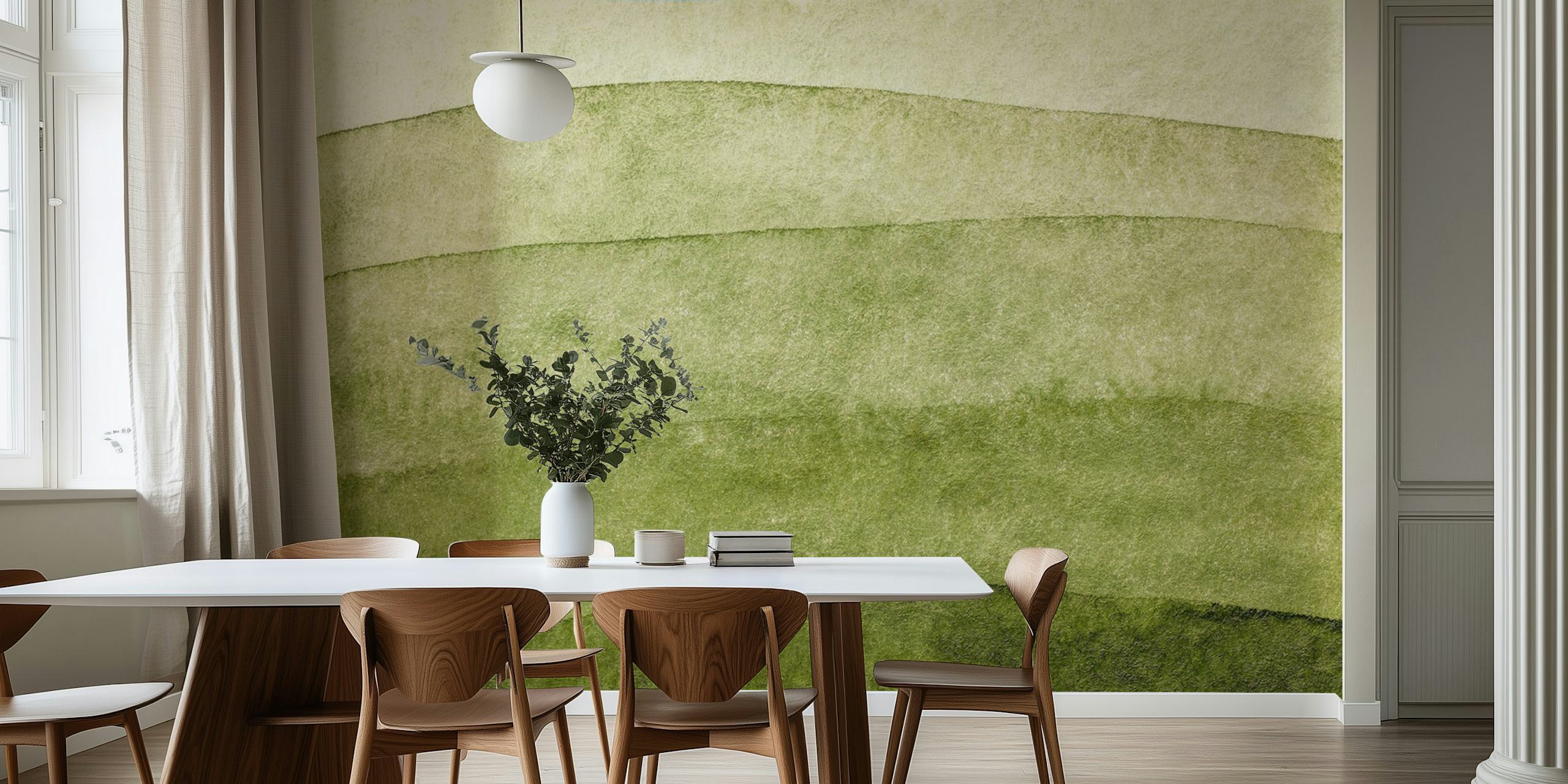 Olive green watercolor landscape wallpaper with soft gradient