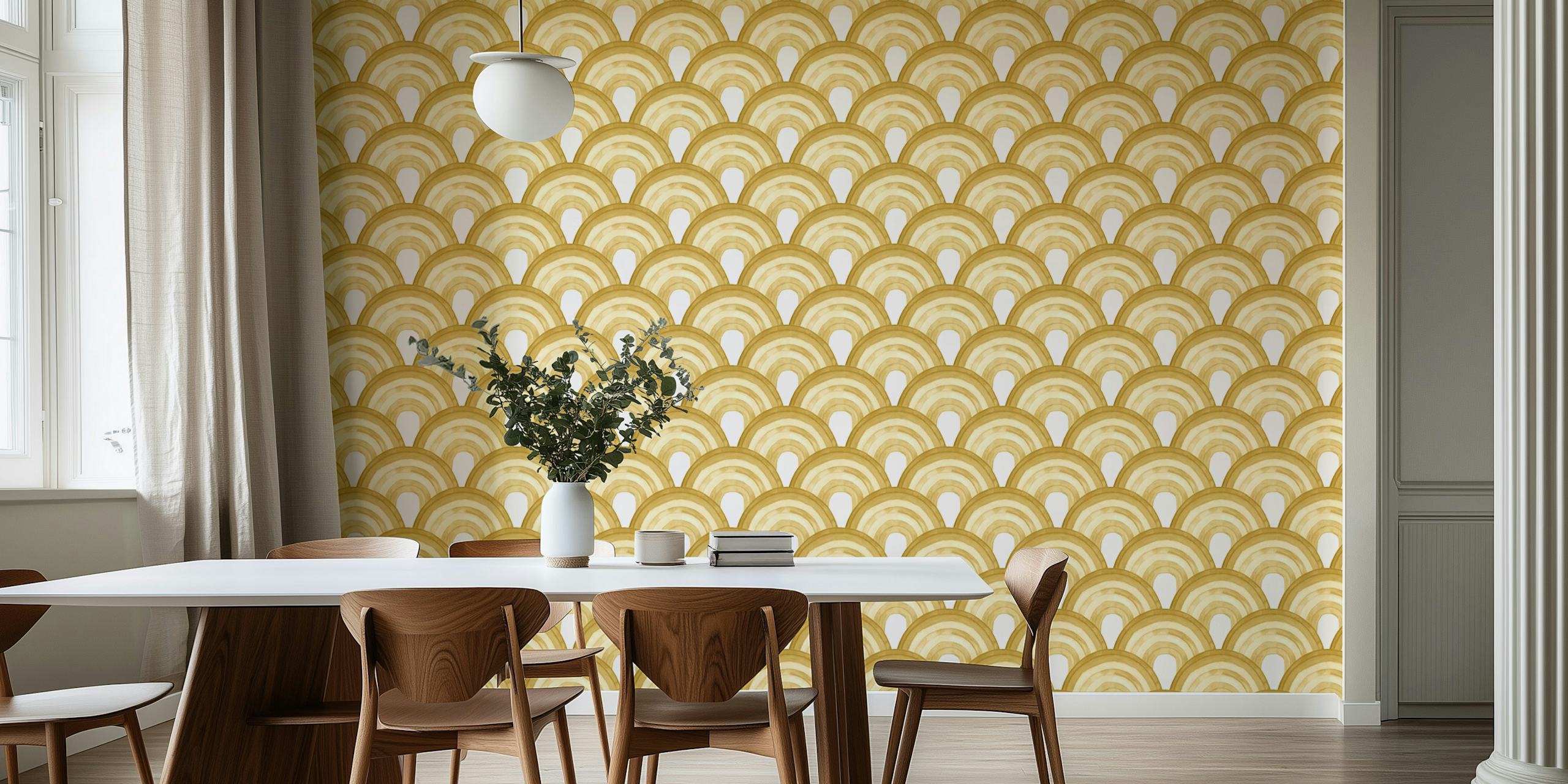 Gold watercolor rainbow pattern wallpaper