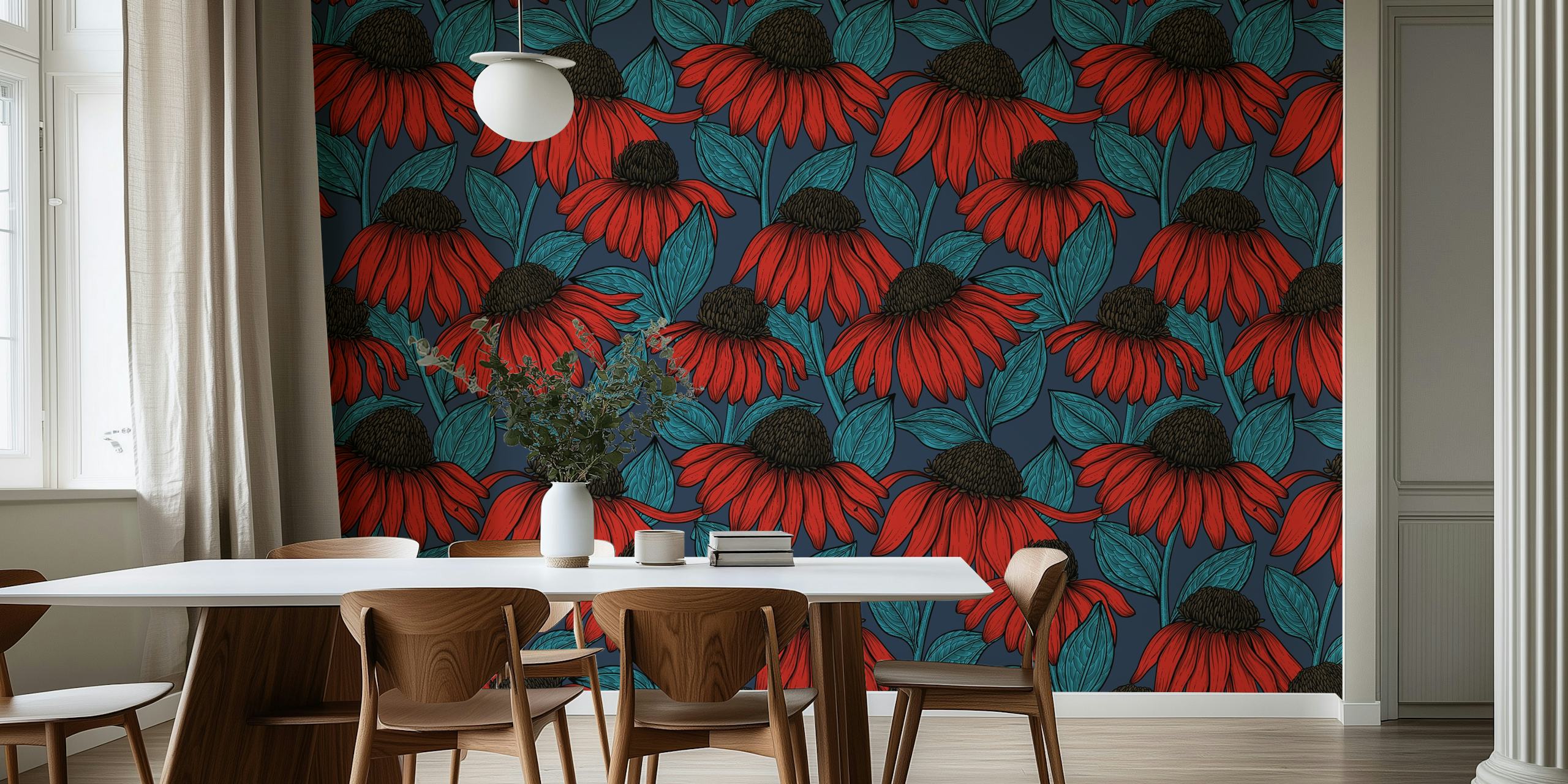 Red coneflowers behangontwerp in een kamer