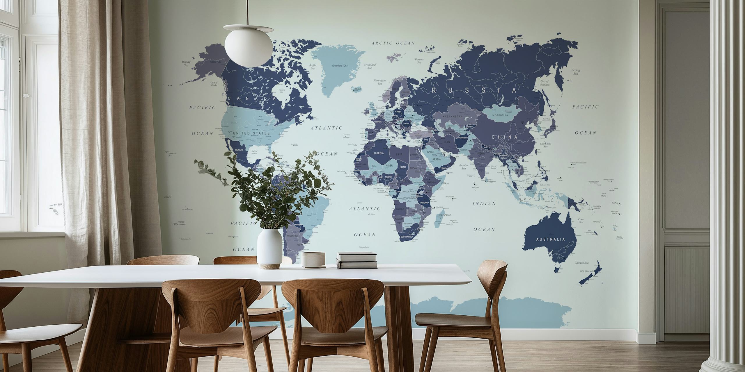 Navy blue world map wall mural