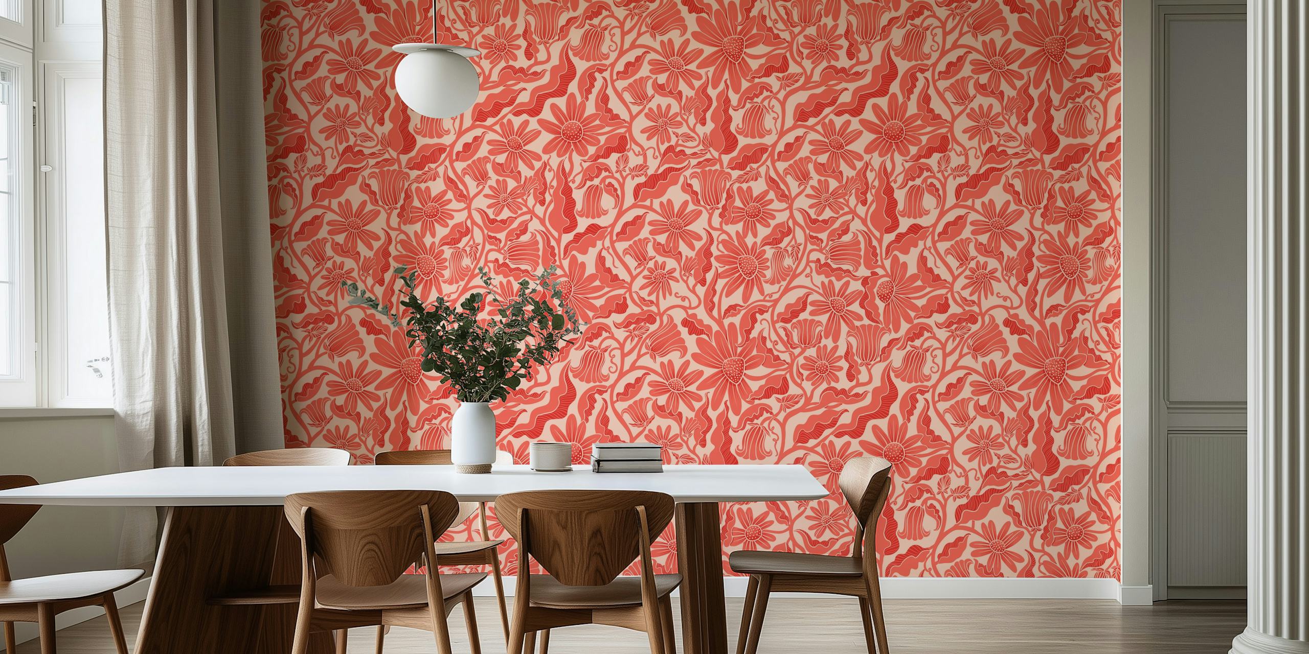 Monochrome Florals Red wallpaper in a room