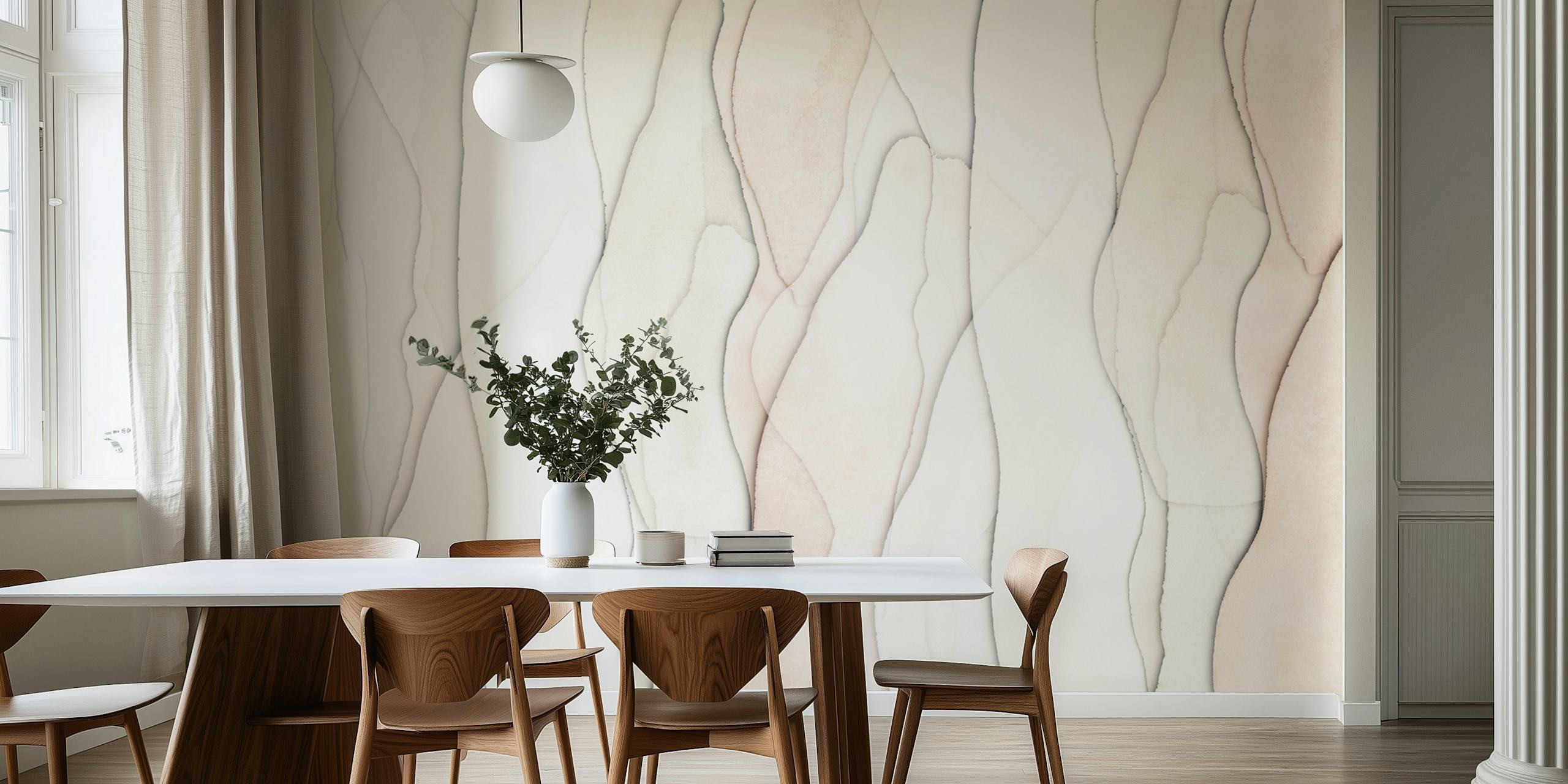 Fotomural color crema con motivos de ondas abstractas