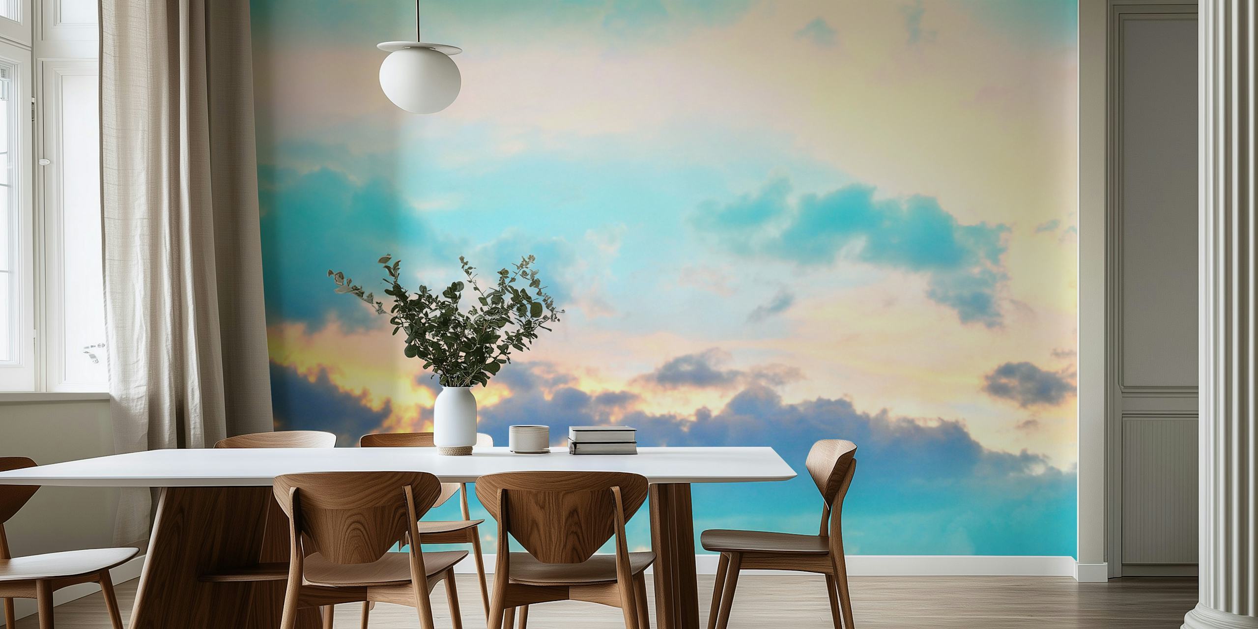 Unicorn pastel clouds wallpaper in a room
