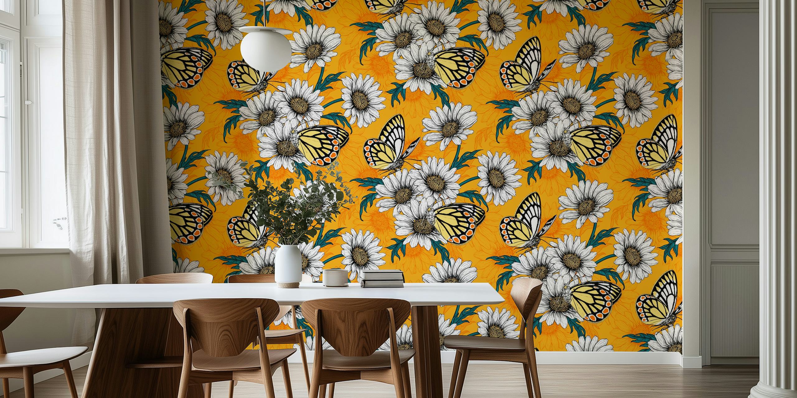 Butterflies and daisies tapet i ett rum