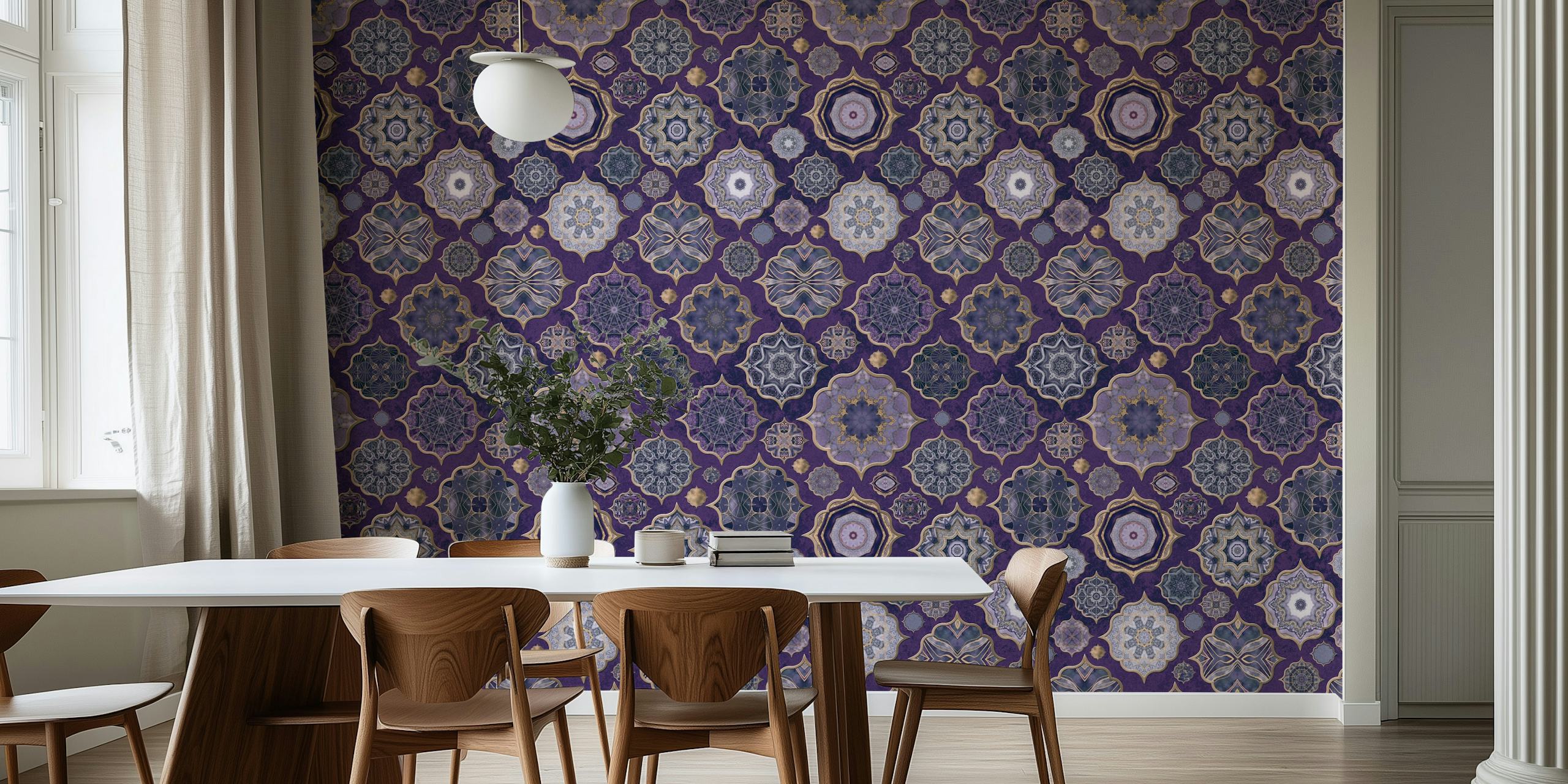 Moroccan Tiles Very Peri wallpaper in a room