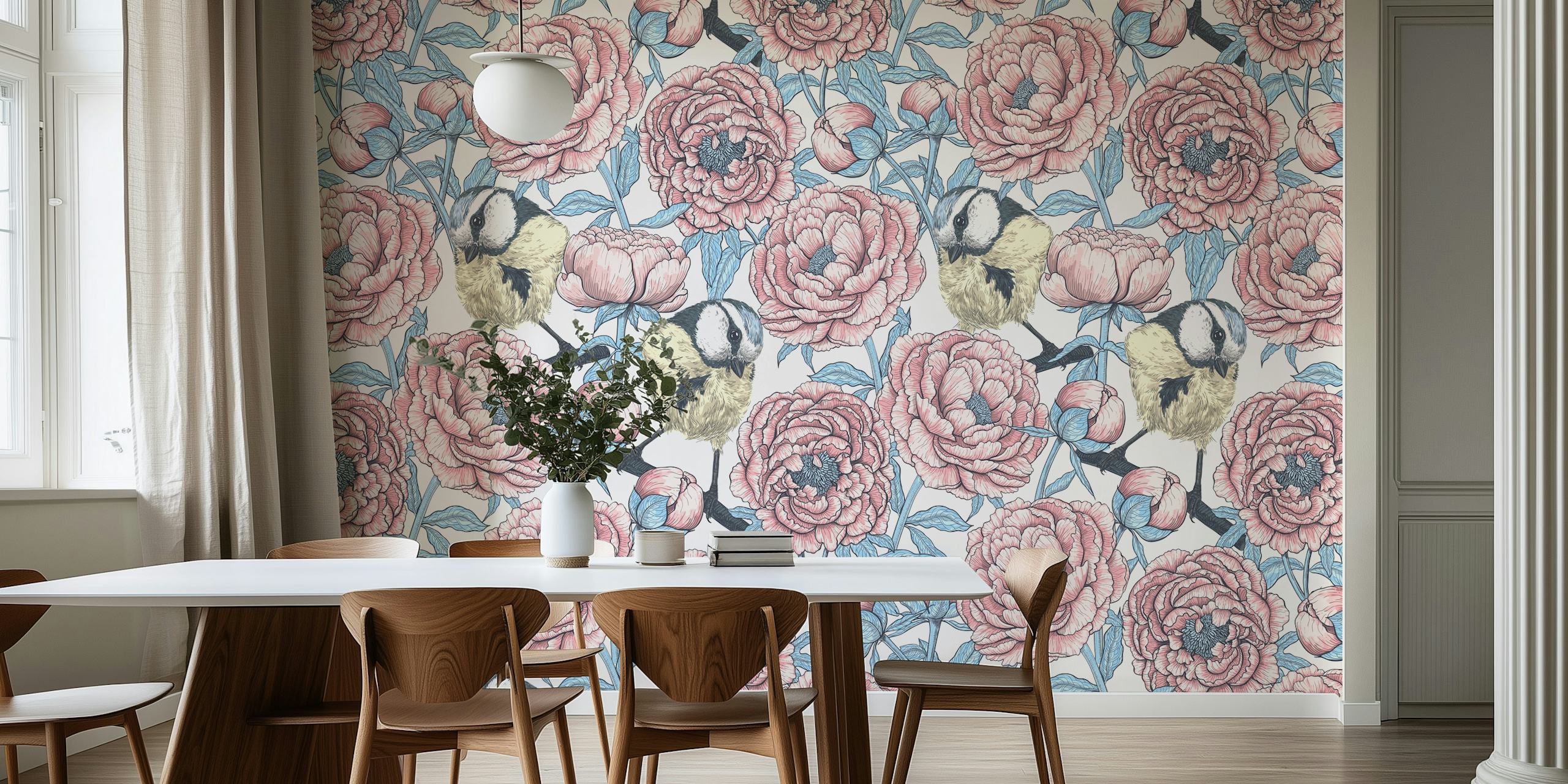 Σχέδιο ταπετσαρίας Peony flowers and birds