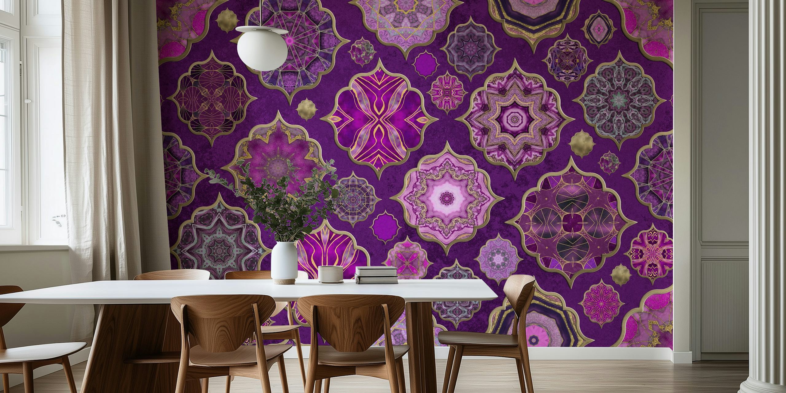 Purple Moroccan tile patterns with intricate designs wallpaper