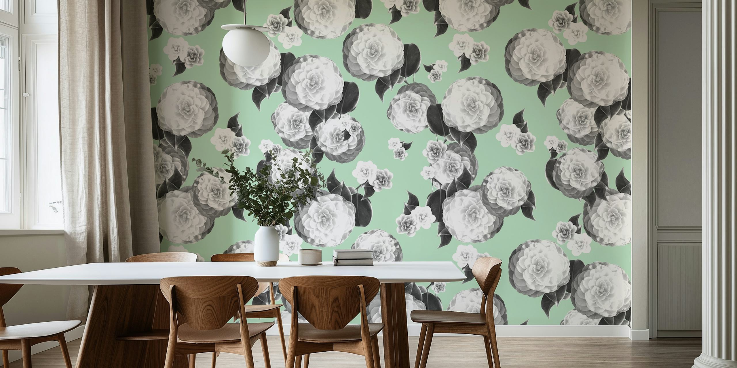 Floral wallpaper design in a room
