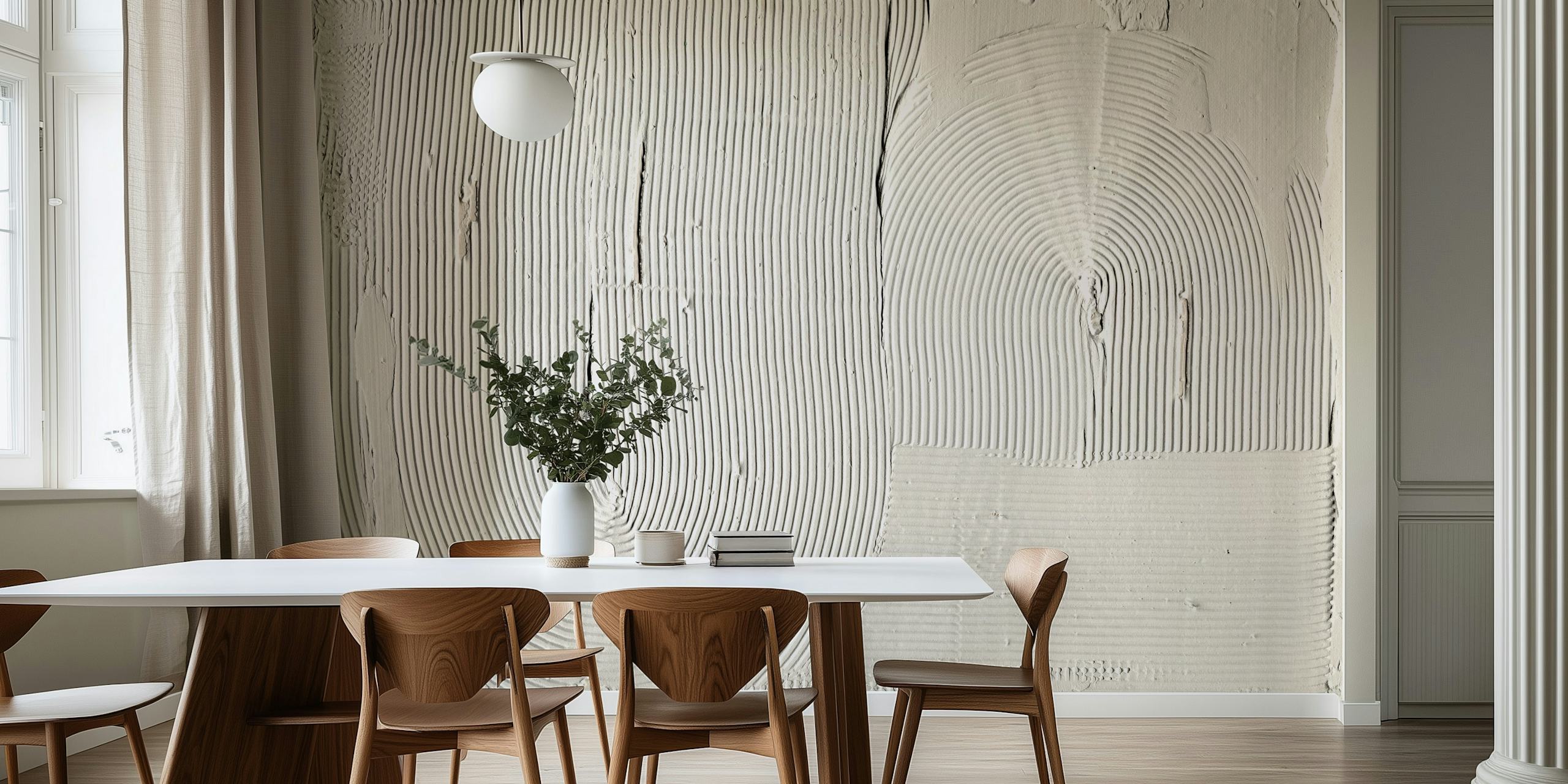 Textured white wallpaper featuring wave patterns and smooth finishes.