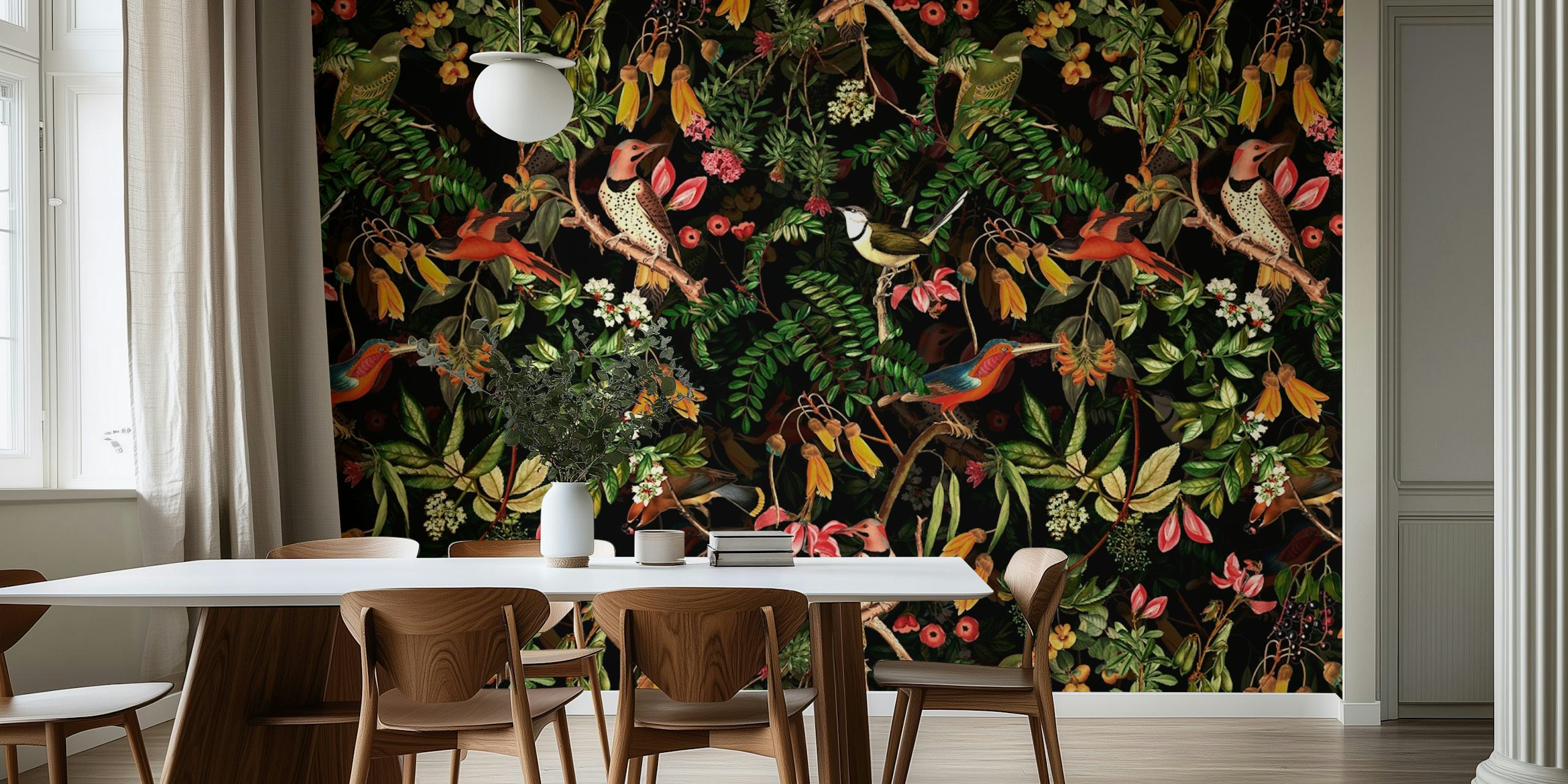 Conception de papier peint Vintage Night Birds Jungle