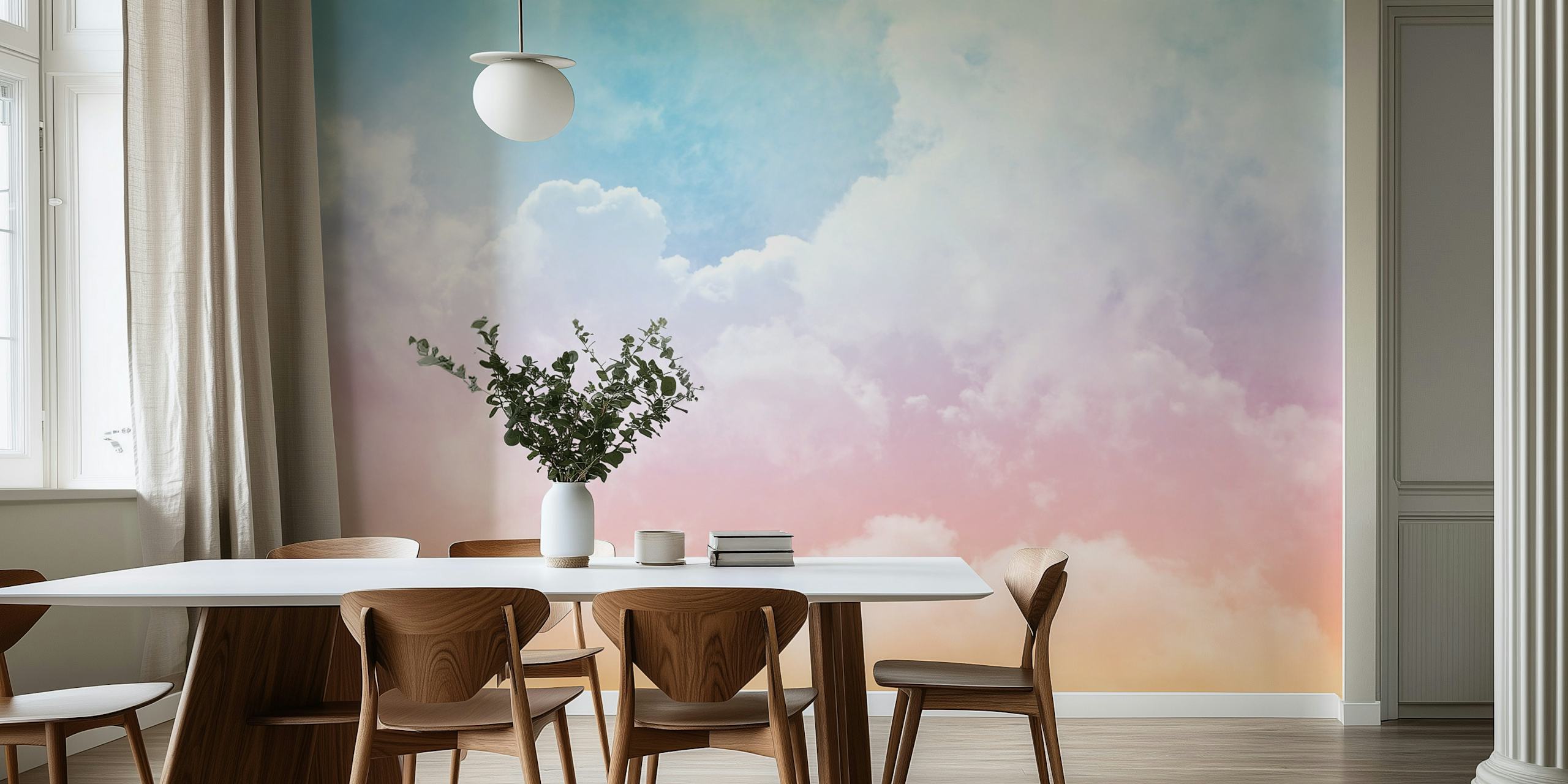Pastelni oblaci II zidni mural s nježnim nijansama ružičaste, plave i žute