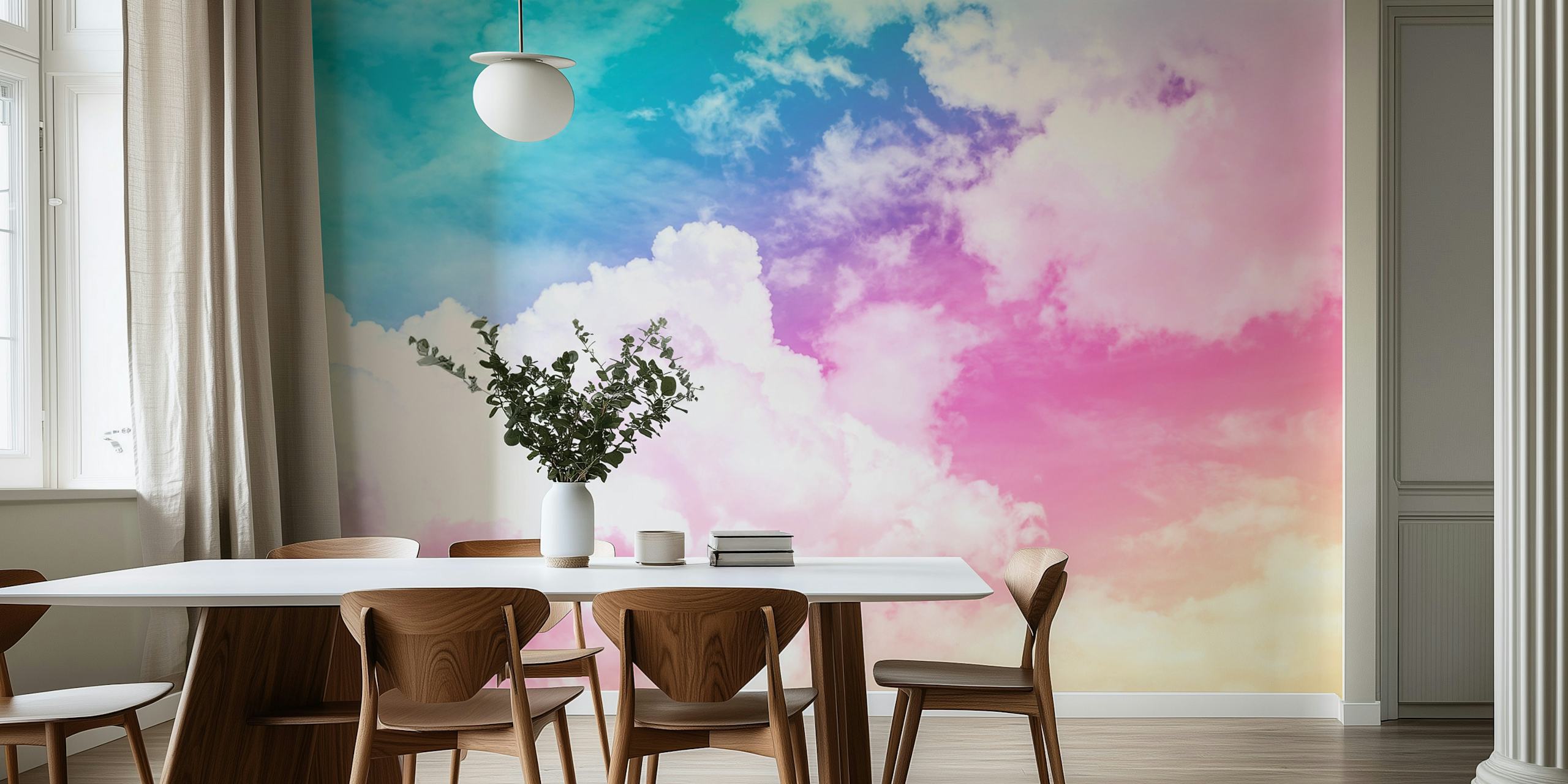 Nuages pastel en dégradé de bleu et rose wallpaper
