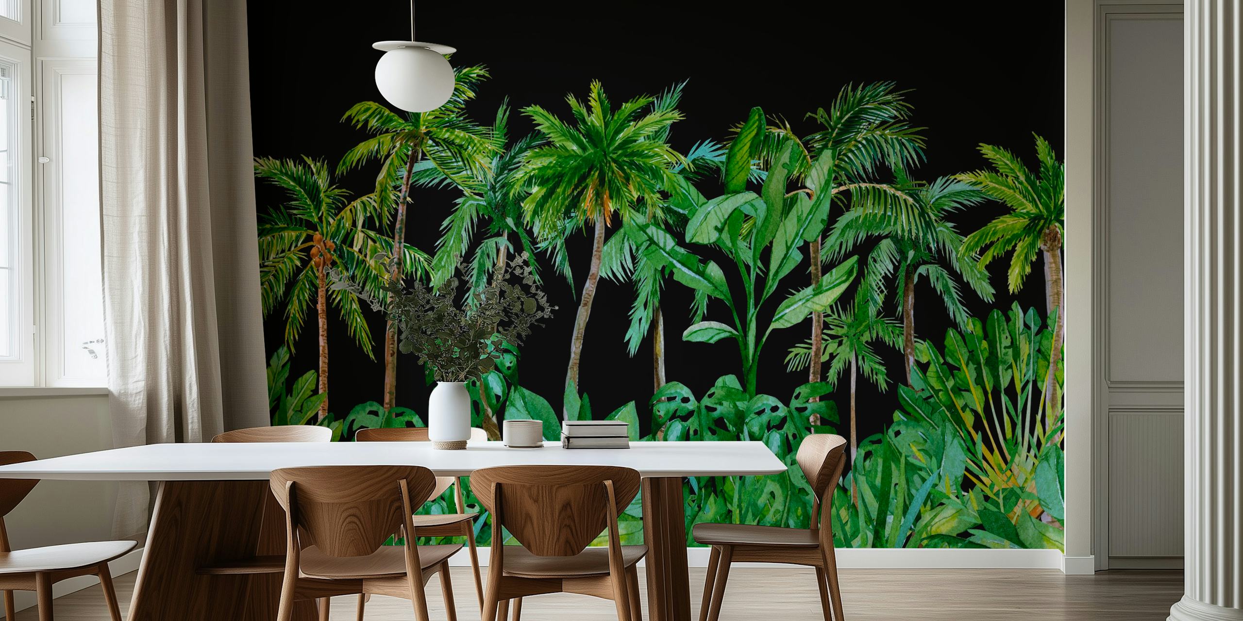Tropical Palm Cove Black behang in een kamer