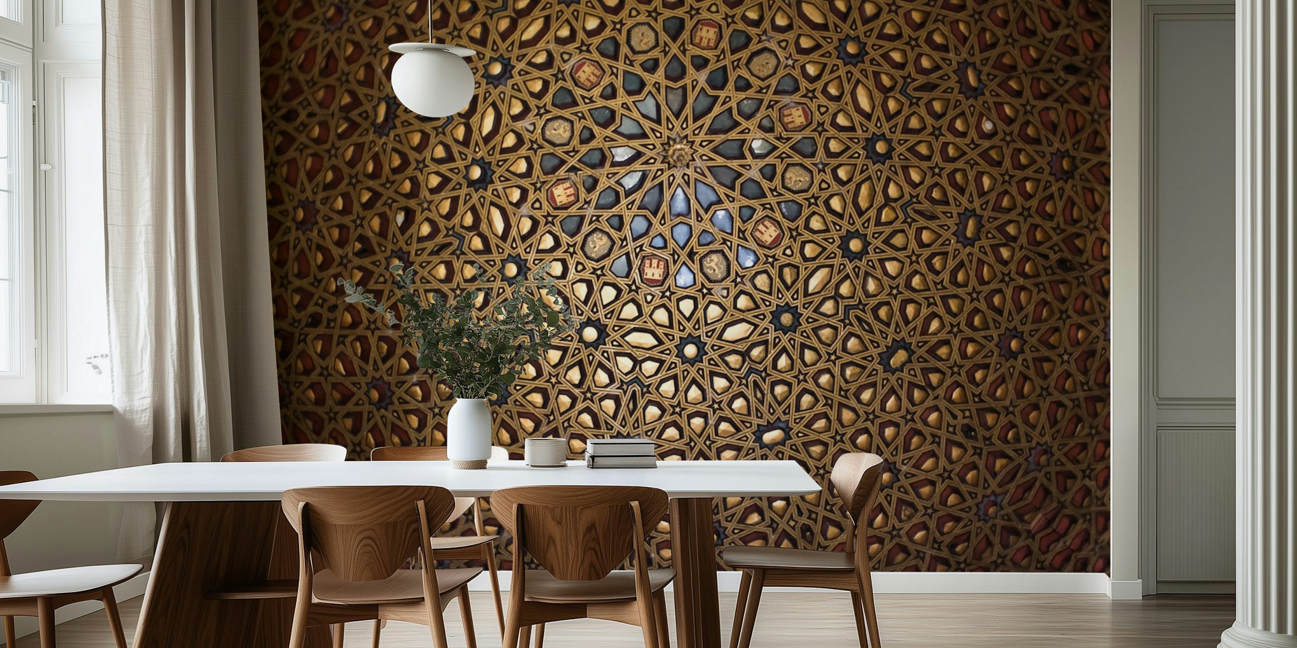 Gold geometric pattern wallpaper with intricate designs