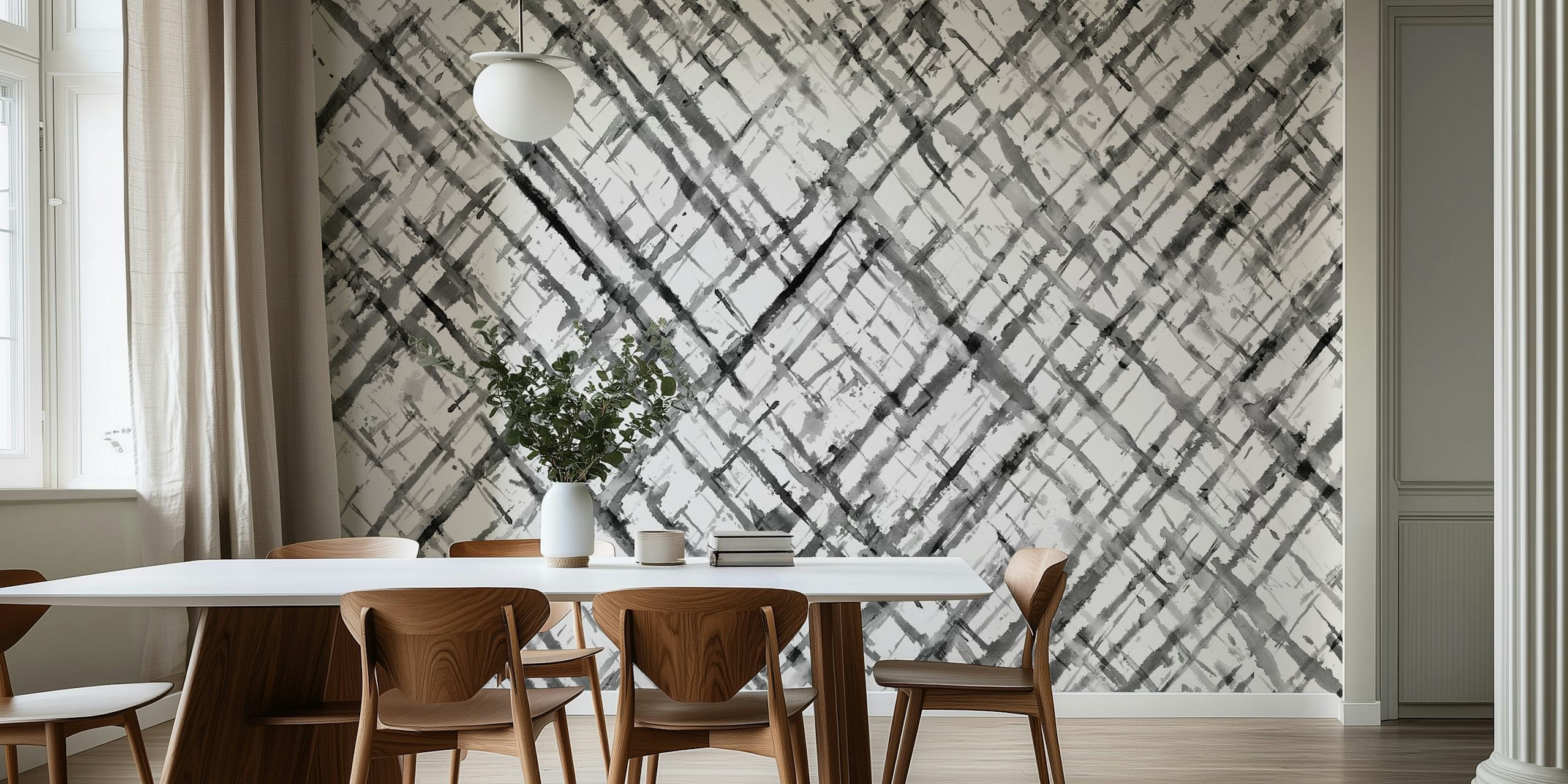 Tapeta Watercolor Hatch in Charcoal u sobi