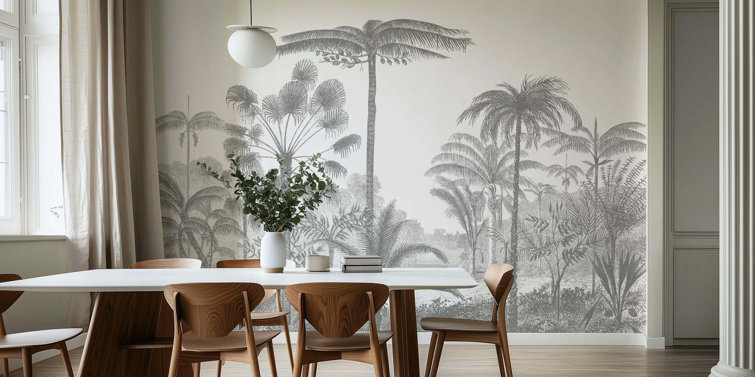 Papel tapiz Grey vintage jungle en una habitación