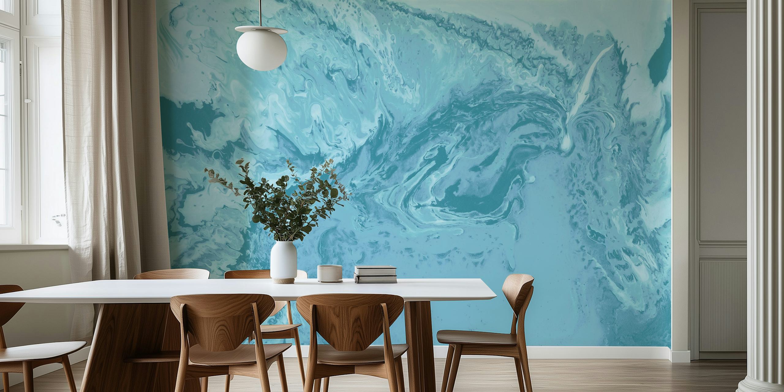 Design de papel de parede artístico com redemoinhos azuis