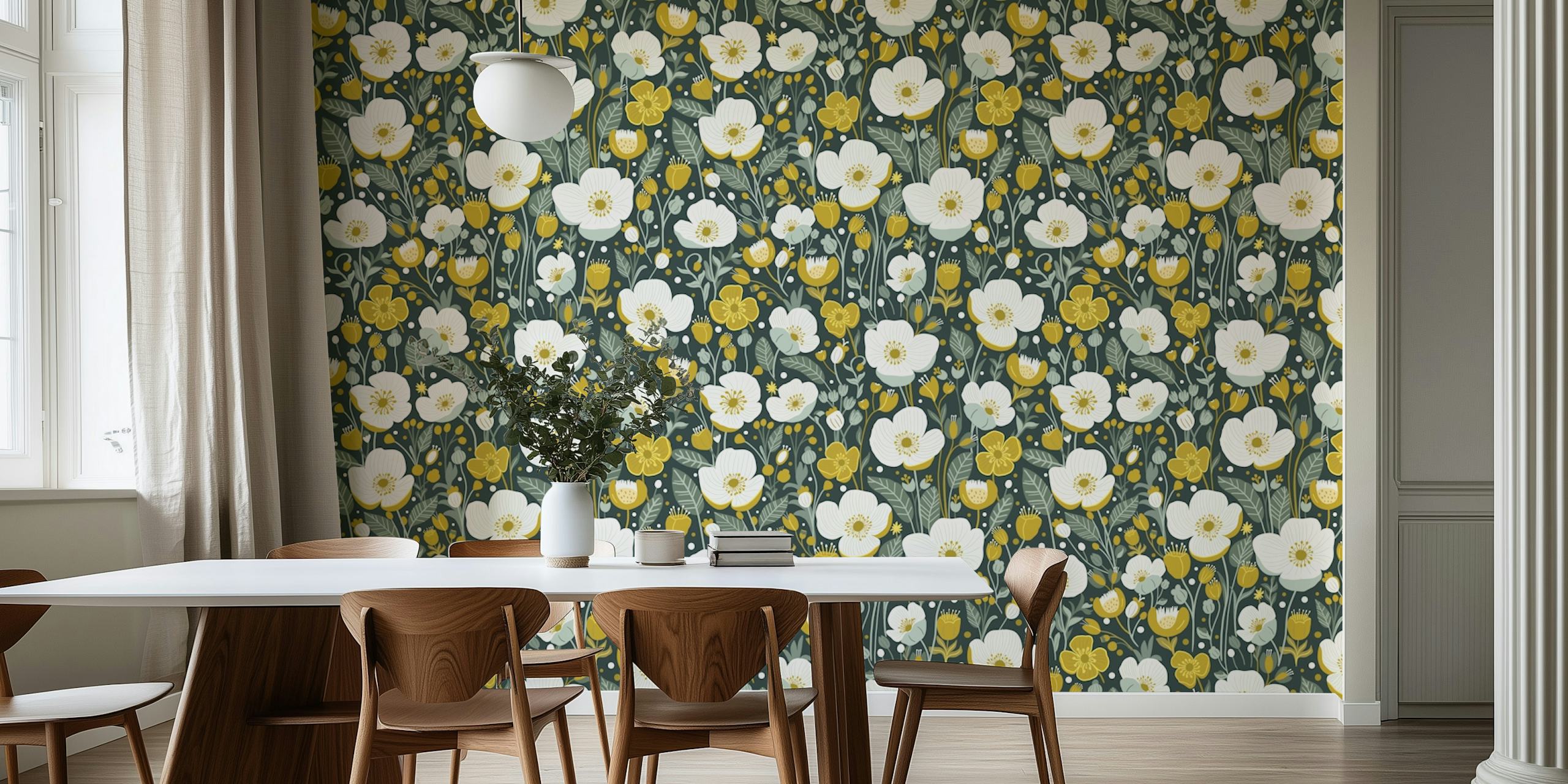 Buttercups and foliage wall mural for home decor