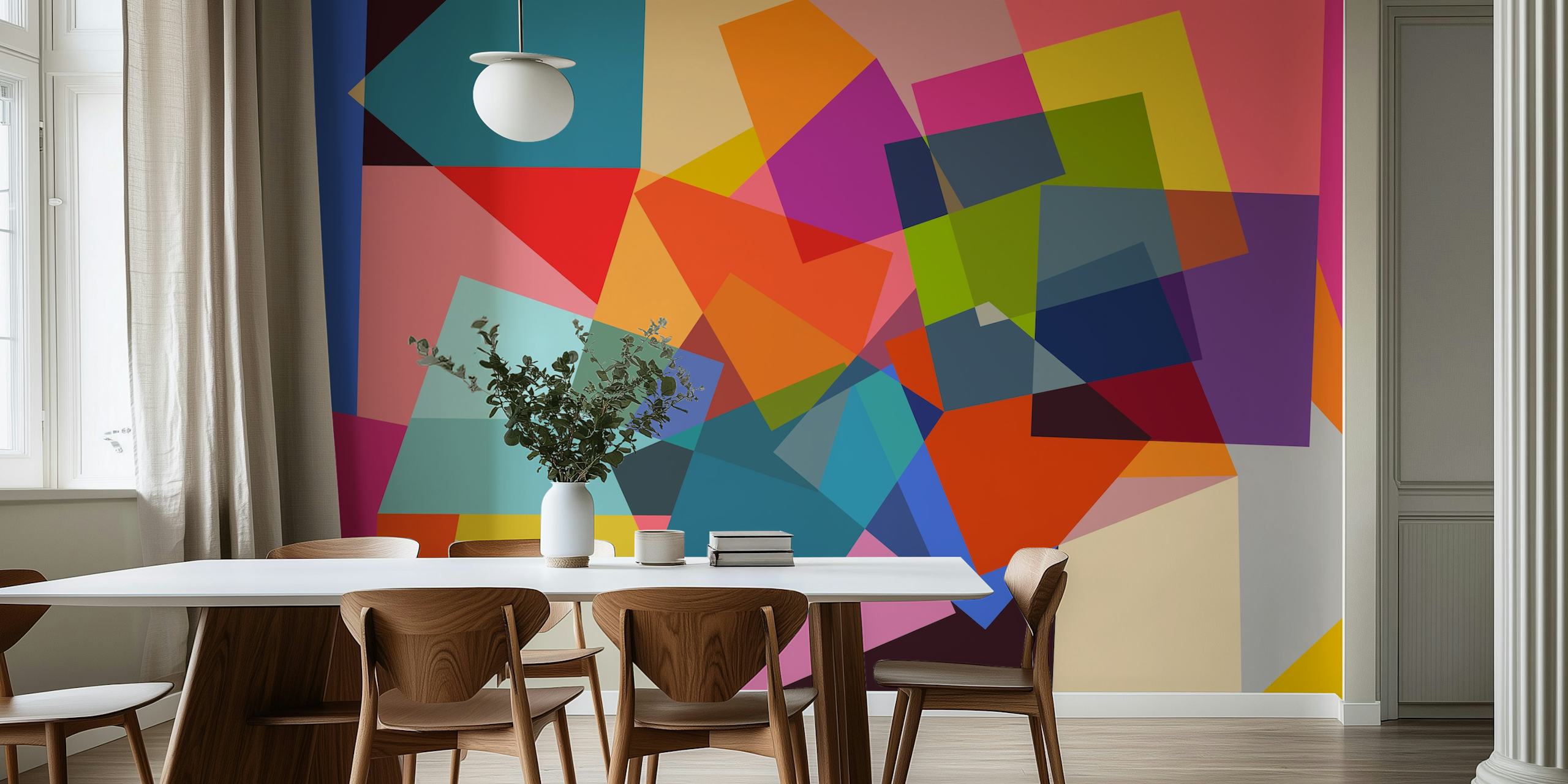 Colorful geometric abstract shapes in various hues wallpaper