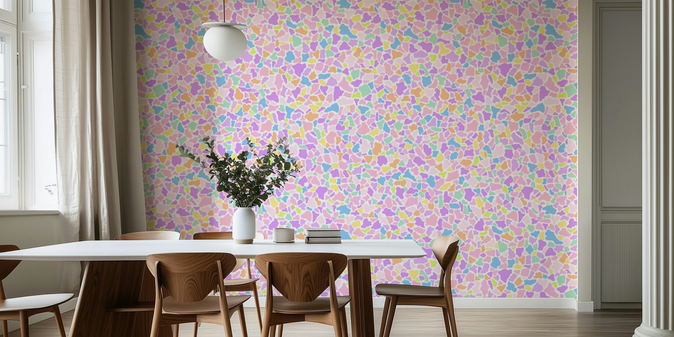 Mural de pared con patrón de mosaico colorido en tonos pastel